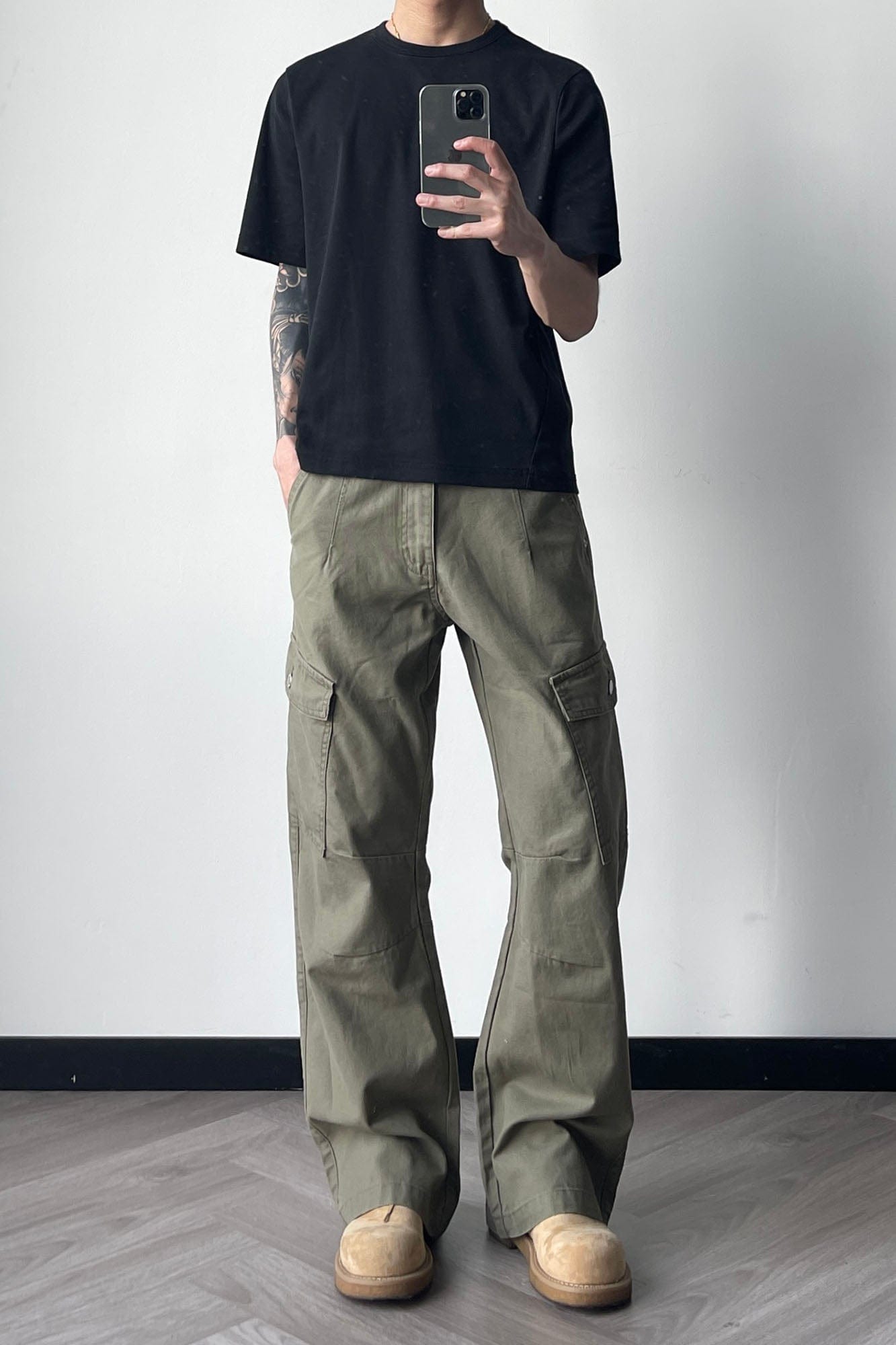 OKAYTHXBYE Washed Button Flap-Pocket Cargo Pants, premium urban and streetwear designers apparel on PROJECTISR.com, OKAYTHXBYE