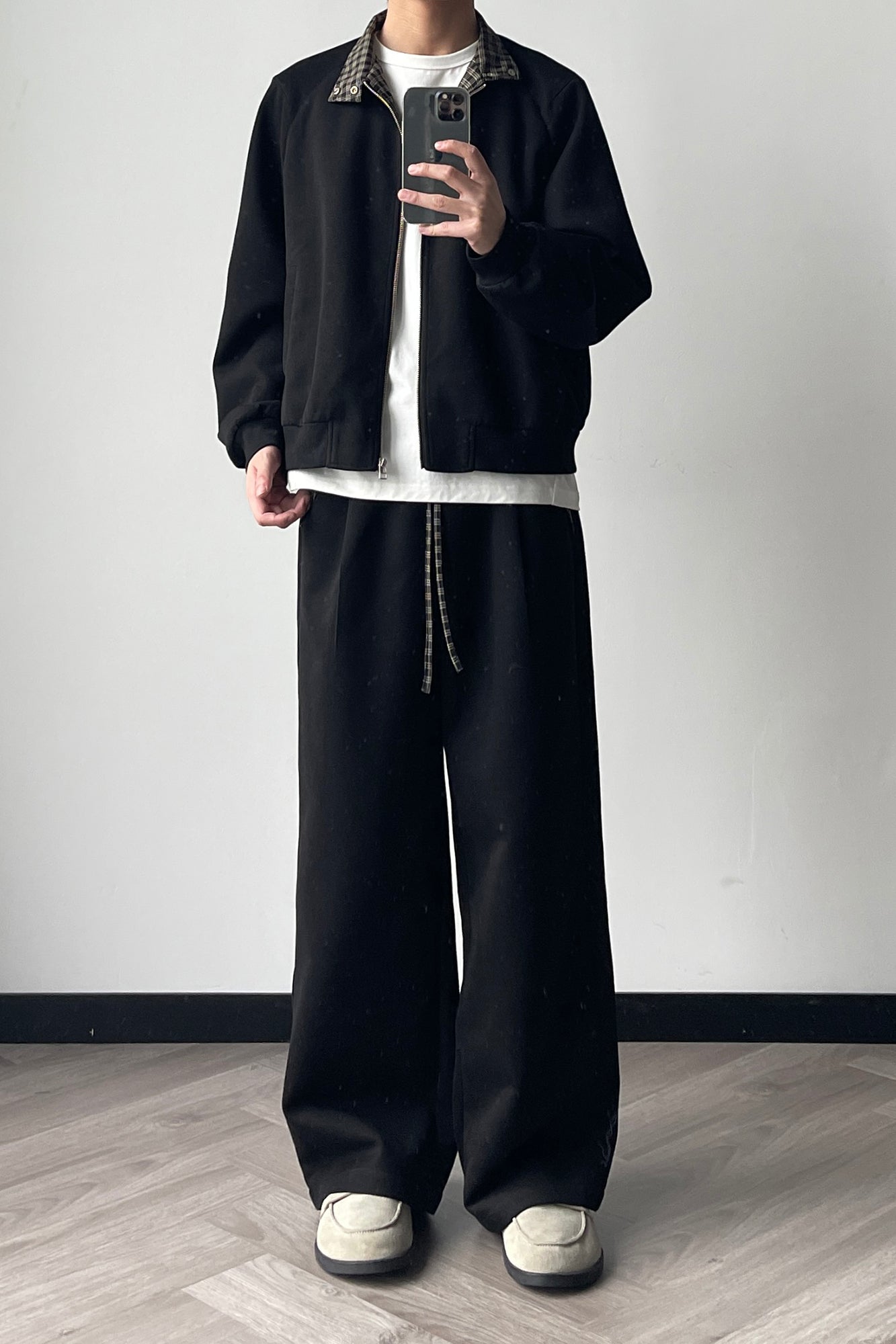 OKAYTHXBYE Checker-Lined Harrington Jacket, premium urban and streetwear designers apparel on PROJECTISR.com, OKAYTHXBYE