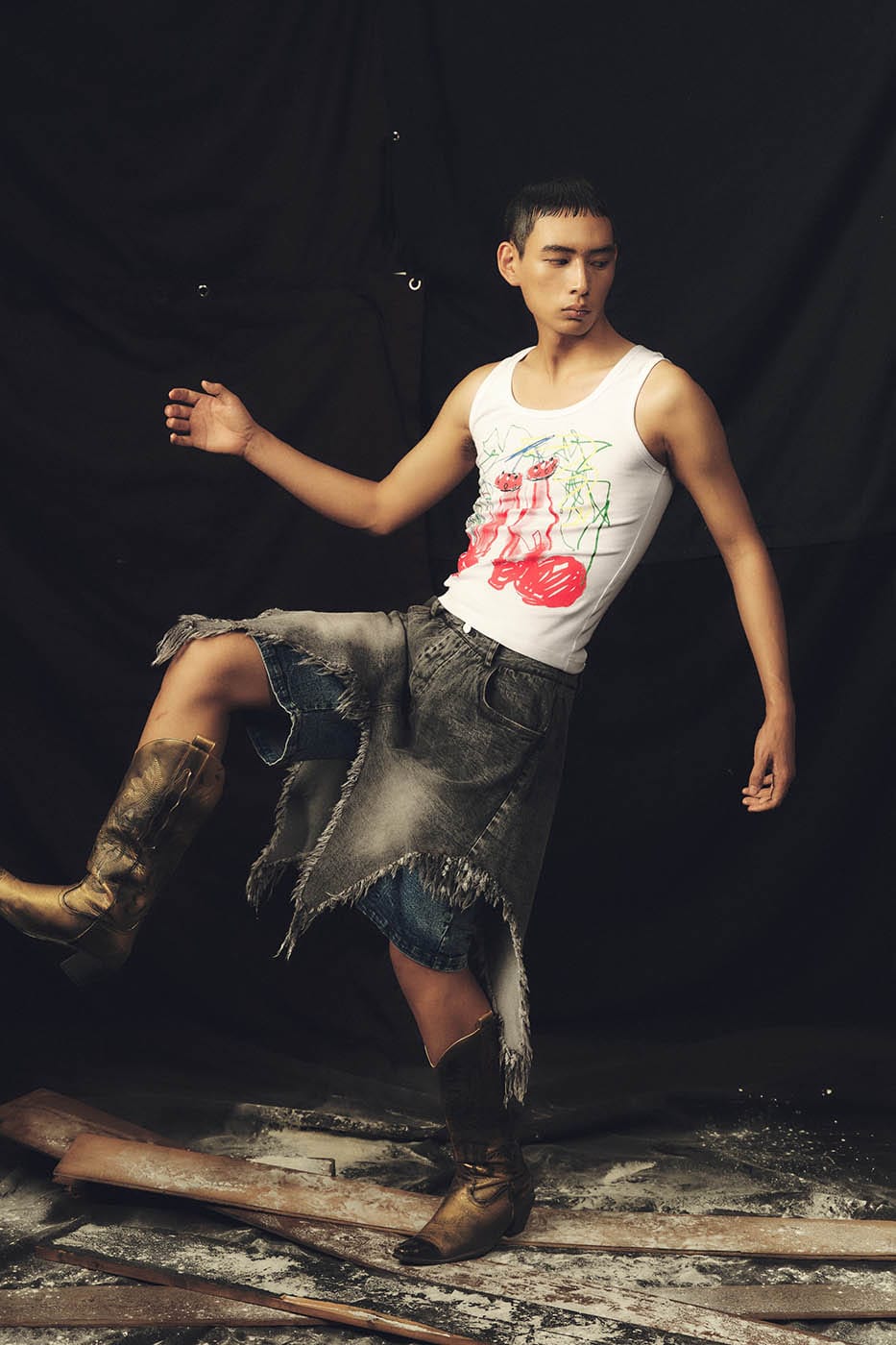 KADAKADA Washed Double-Layer Raw-Edge Shorts, premium urban and streetwear designers apparel on PROJECTISR.com, KADAKADA
