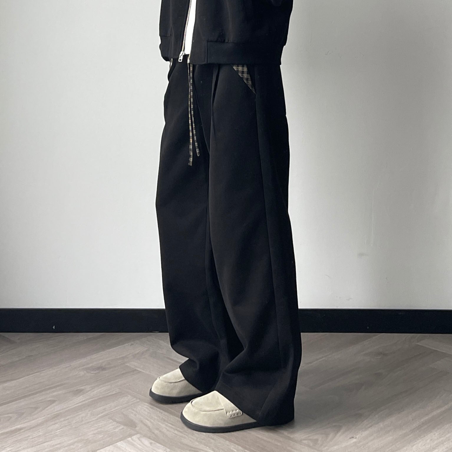 OKAYTHXBYE Plaid Layered Waist Drawstring Sweatpants, premium urban and streetwear designers apparel on PROJECTISR.com, OKAYTHXBYE
