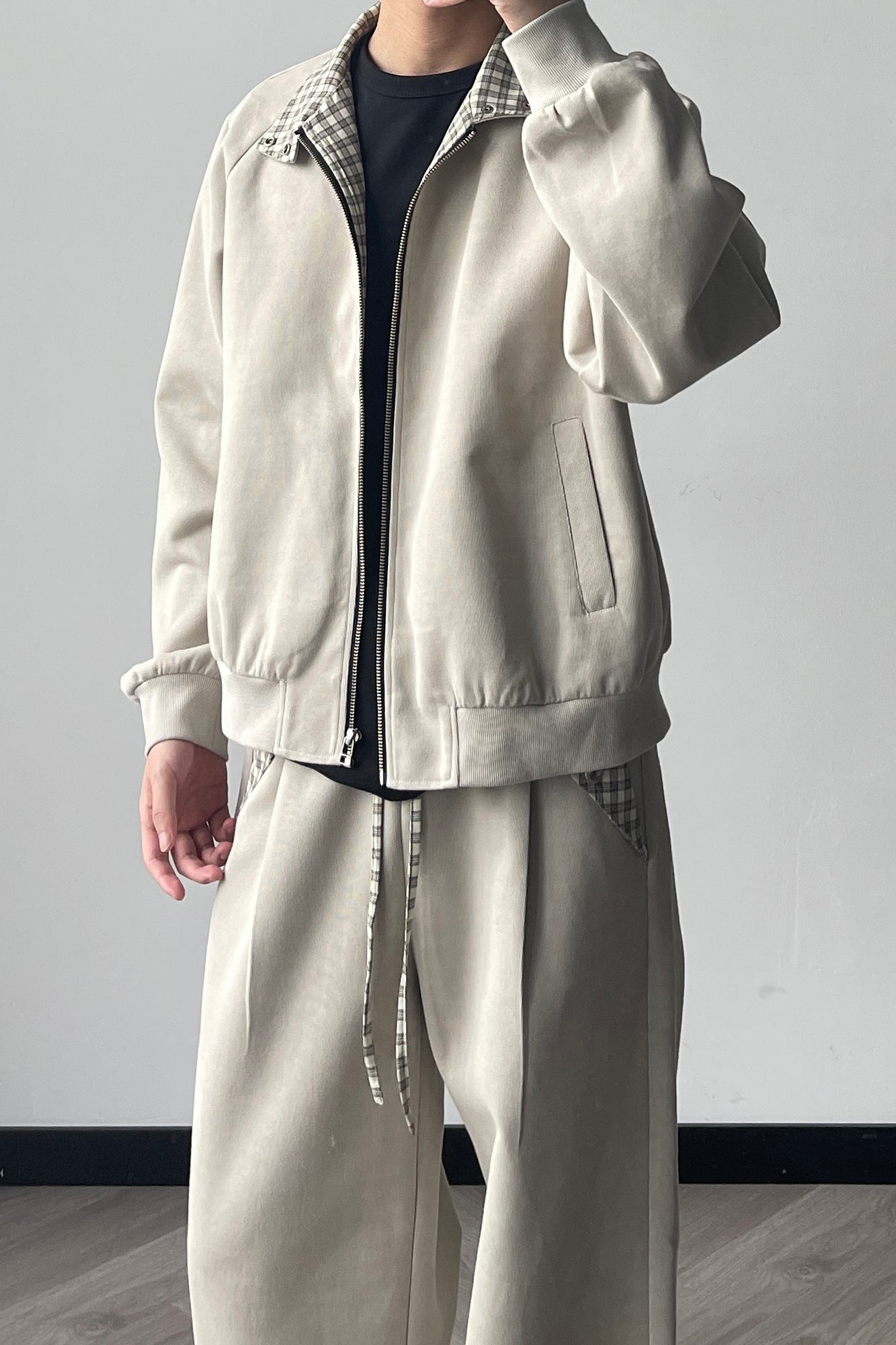 OKAYTHXBYE Checker-Lined Harrington Jacket, premium urban and streetwear designers apparel on PROJECTISR.com, OKAYTHXBYE