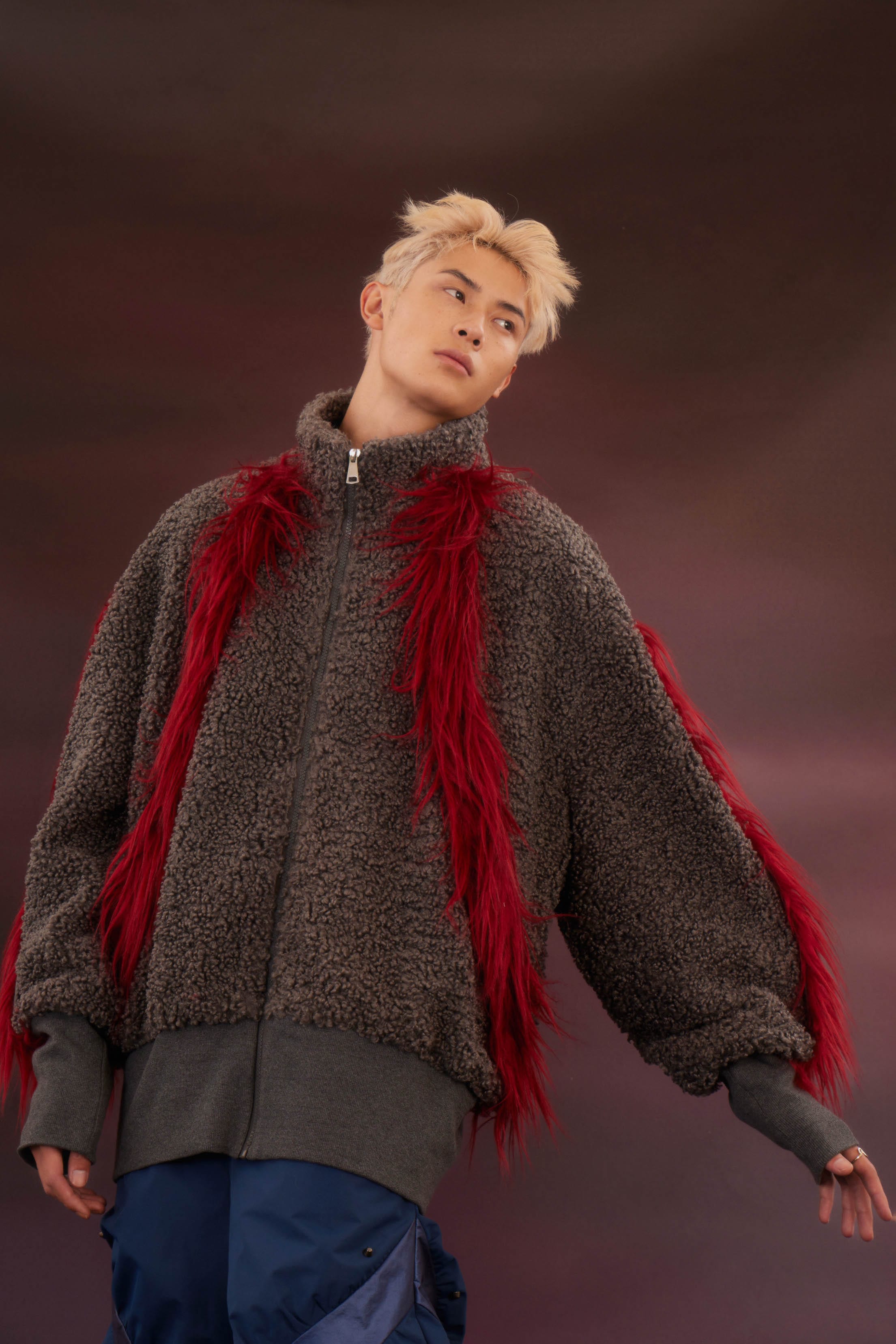 KADAKADA Faux Fur Spliced Oversized Fleece Jacket, premium urban and streetwear designers apparel on PROJECTISR.com, KADAKADA