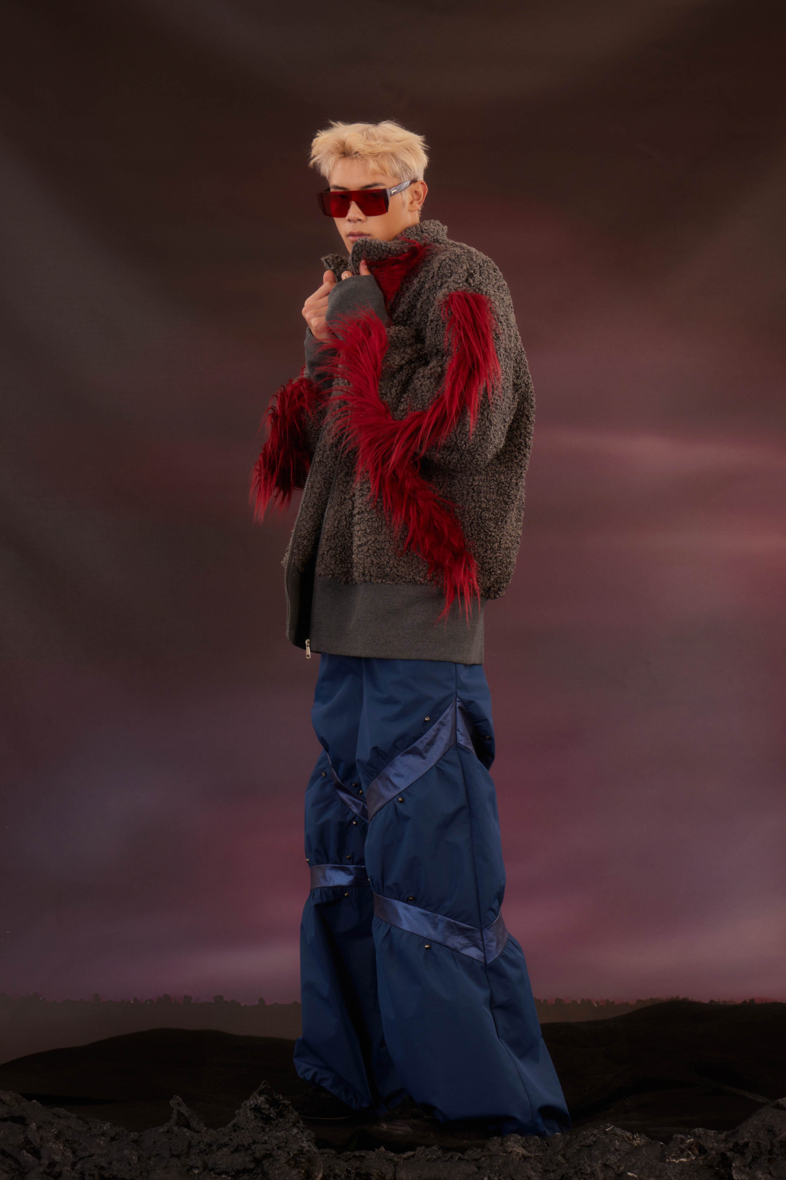 KADAKADA Faux Fur Spliced Oversized Fleece Jacket, premium urban and streetwear designers apparel on PROJECTISR.com, KADAKADA