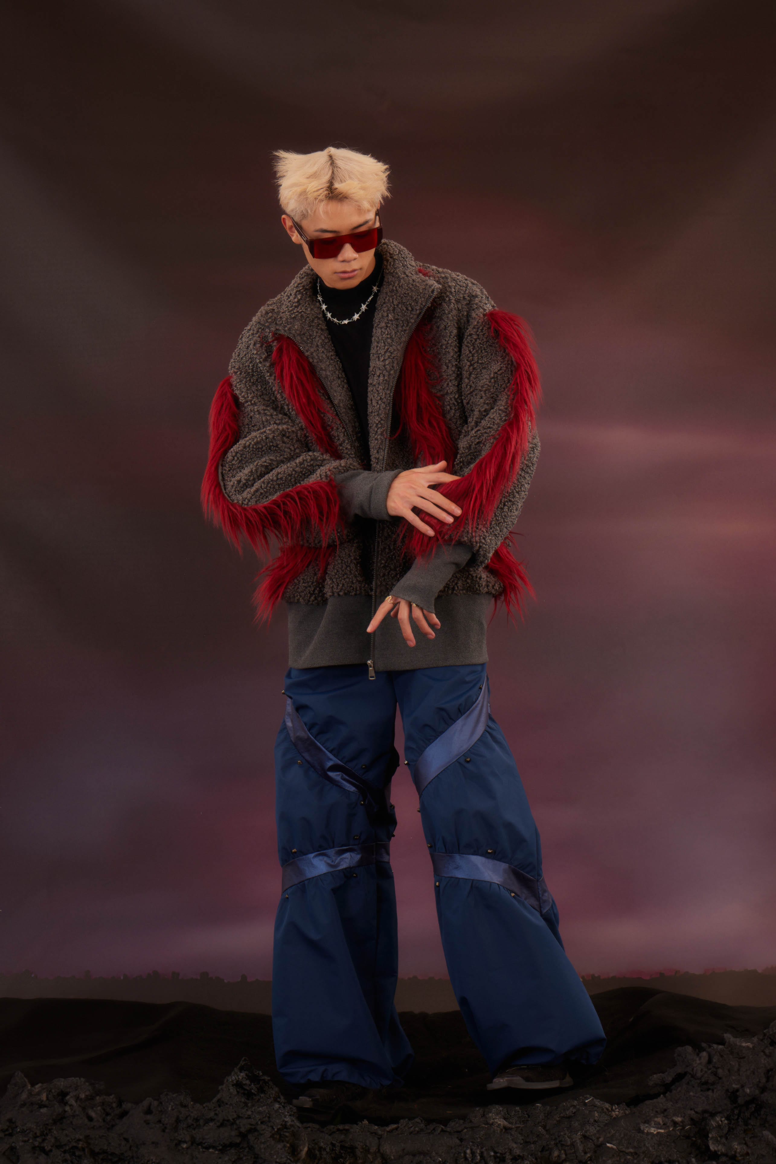 KADAKADA Faux Fur Spliced Oversized Fleece Jacket, premium urban and streetwear designers apparel on PROJECTISR.com, KADAKADA