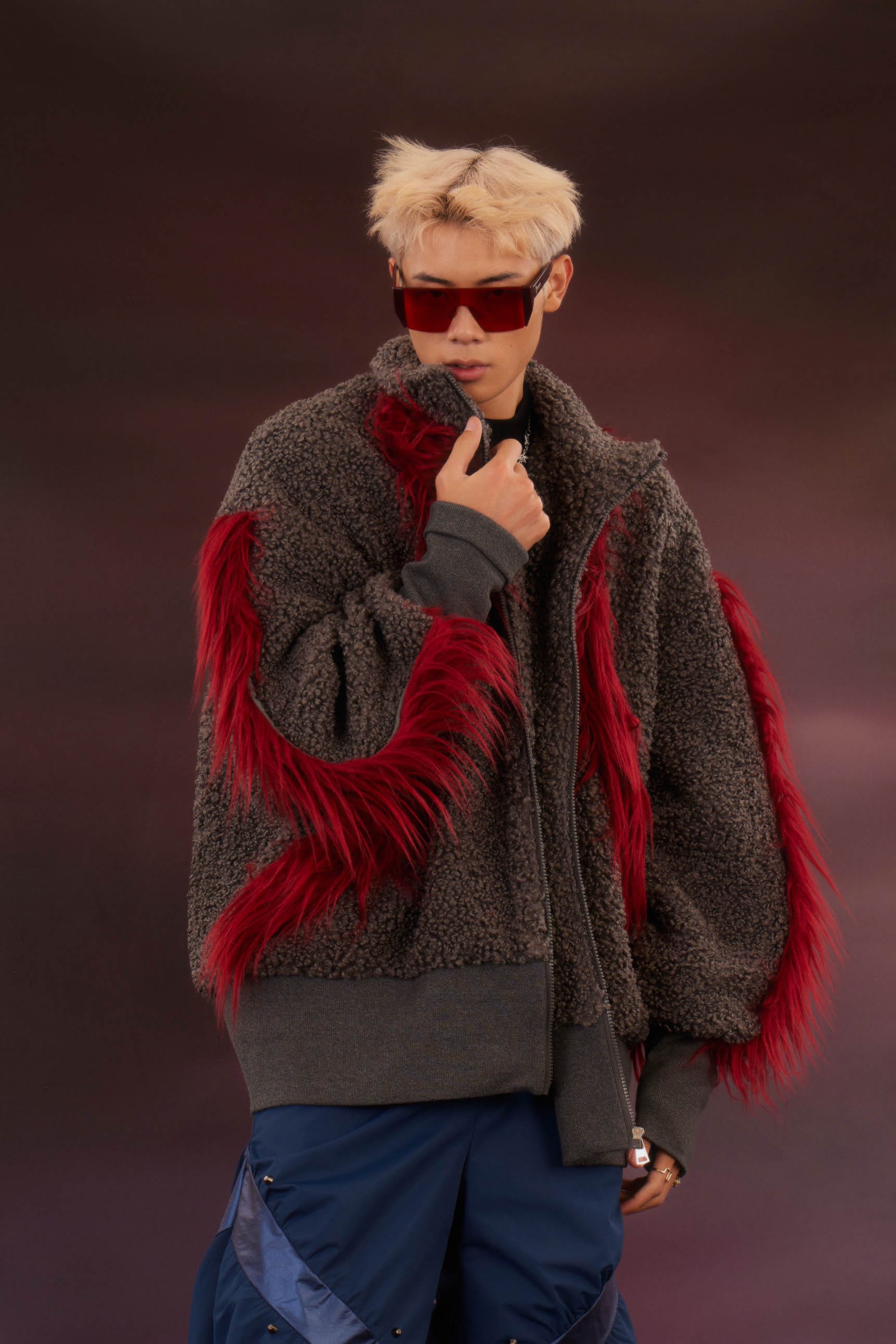 KADAKADA Faux Fur Spliced Oversized Fleece Jacket, premium urban and streetwear designers apparel on PROJECTISR.com, KADAKADA