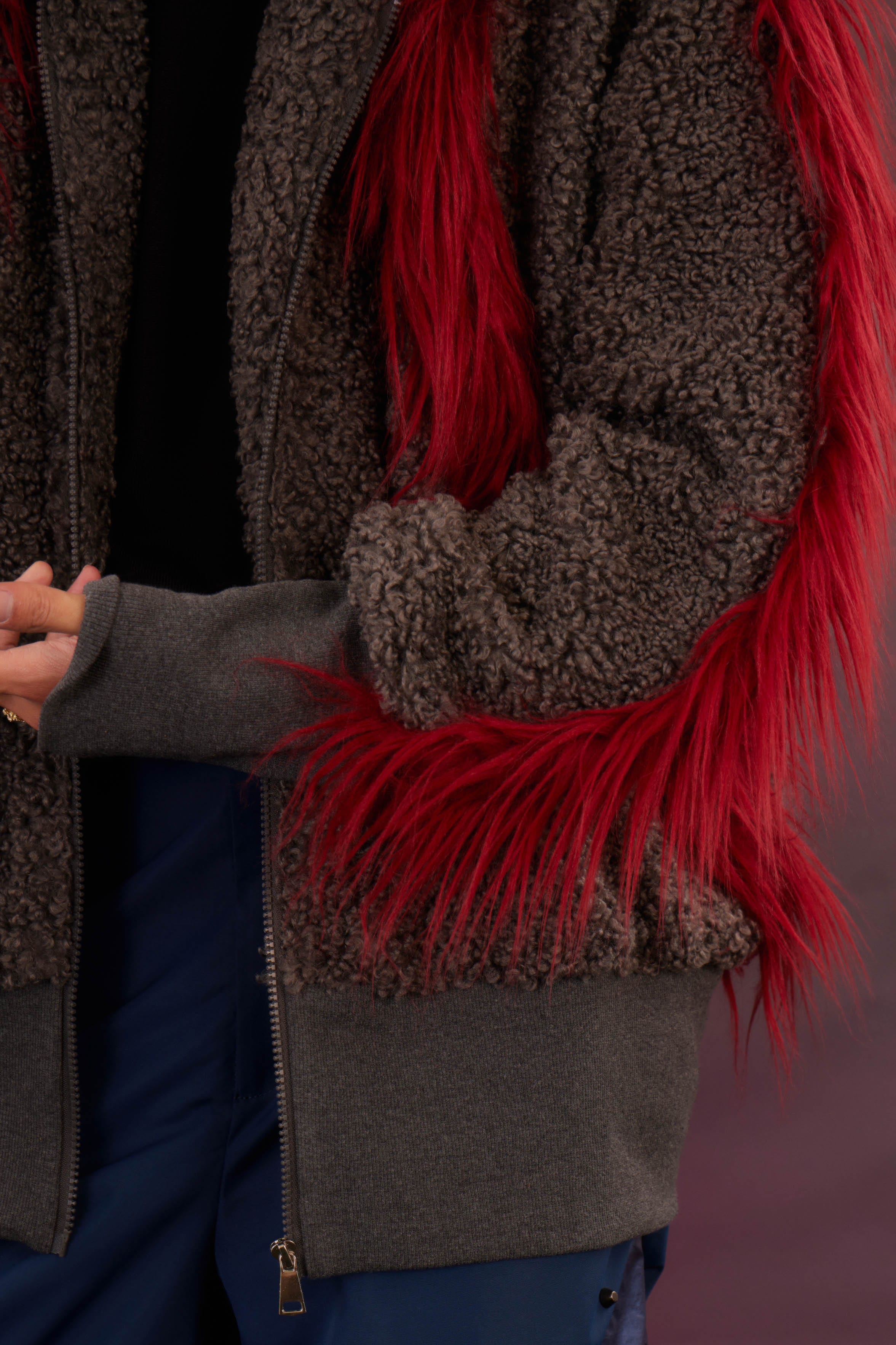 KADAKADA Faux Fur Spliced Oversized Fleece Jacket, premium urban and streetwear designers apparel on PROJECTISR.com, KADAKADA