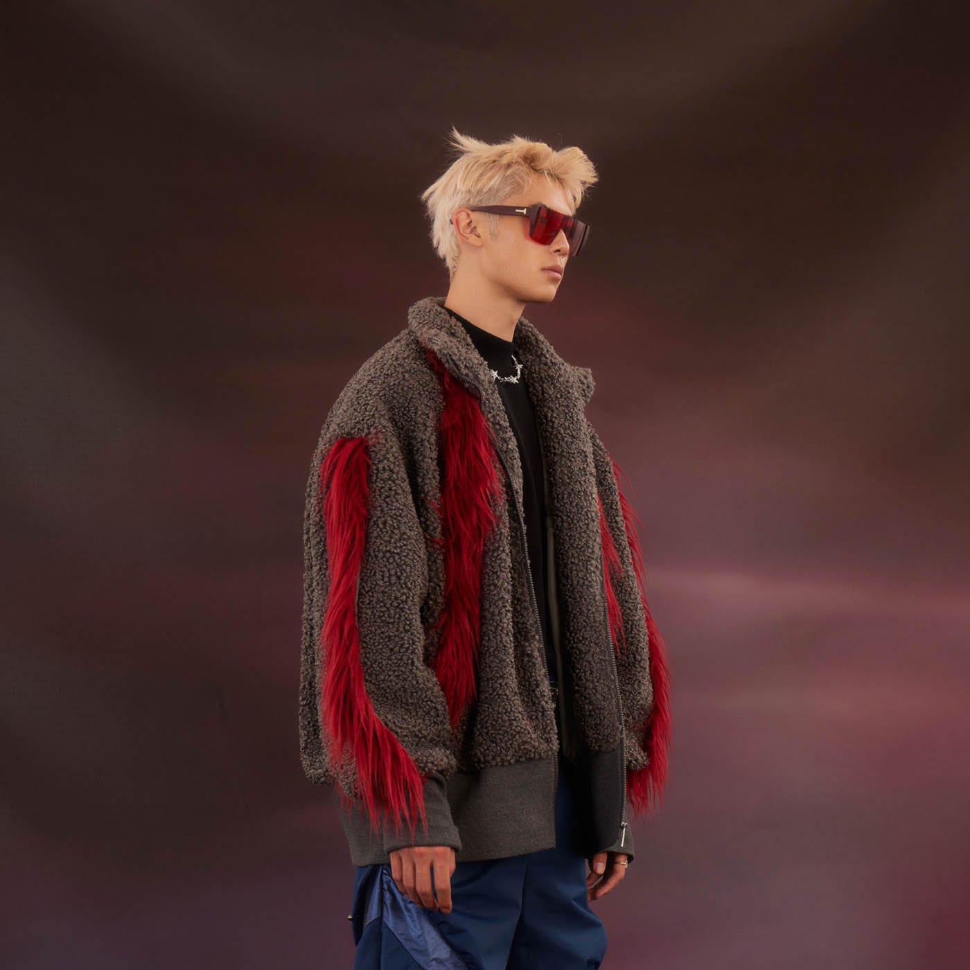 KADAKADA Faux Fur Spliced Oversized Fleece Jacket, premium urban and streetwear designers apparel on PROJECTISR.com, KADAKADA