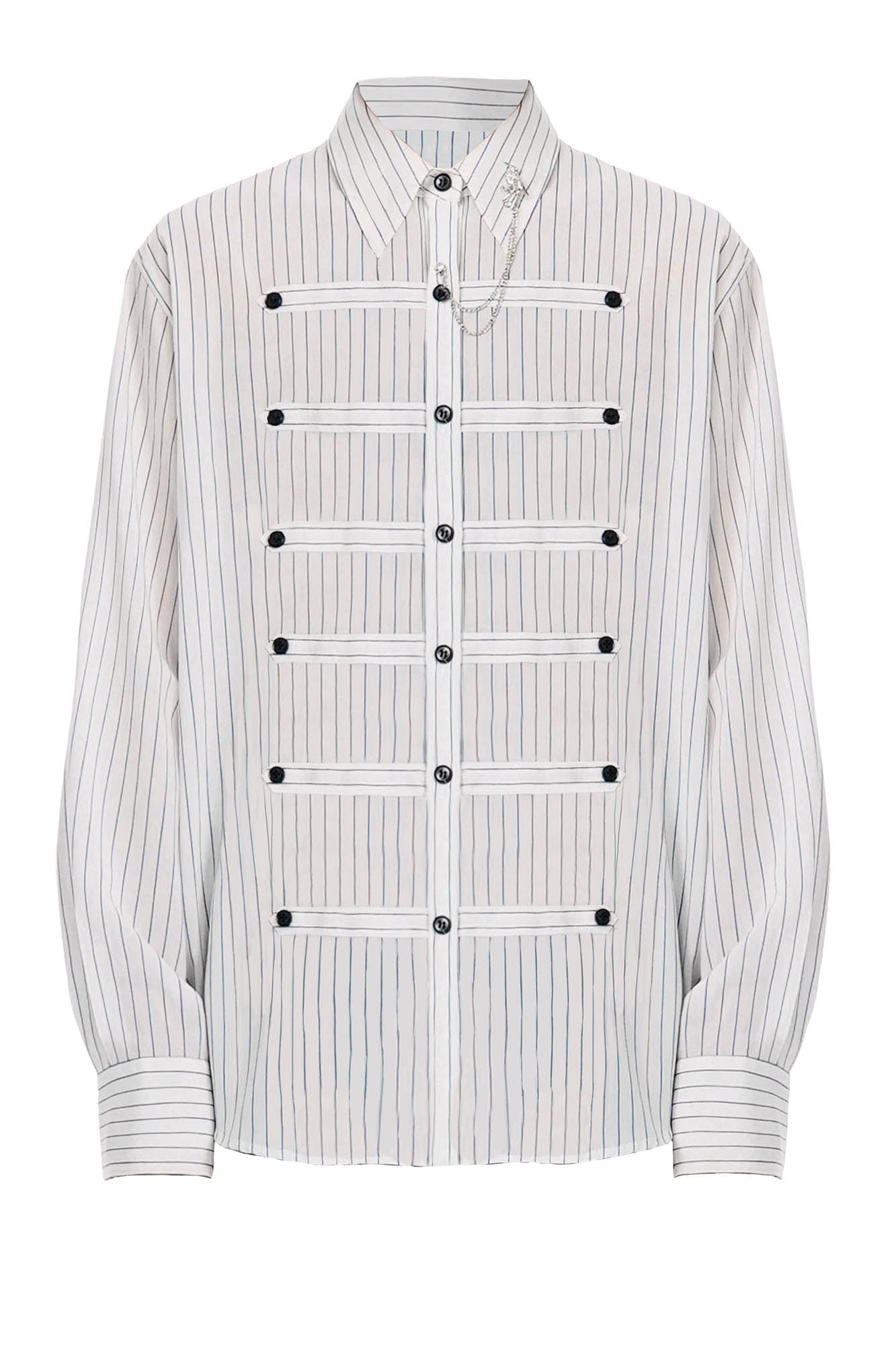 OIPWORD Courtly Multi-Strap Pinstriped Shirt, premium urban and streetwear designers apparel on PROJECTISR.com, OIPWORD