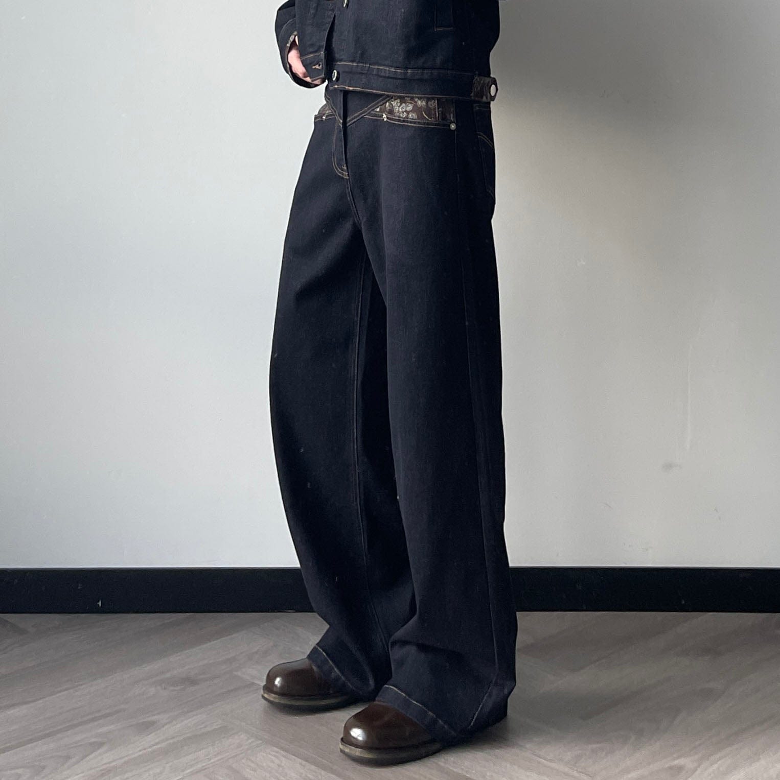 OKAYTHXBYE Floral Paneled Waist Raw Jeans, premium urban and streetwear designers apparel on PROJECTISR.com, OKAYTHXBYE