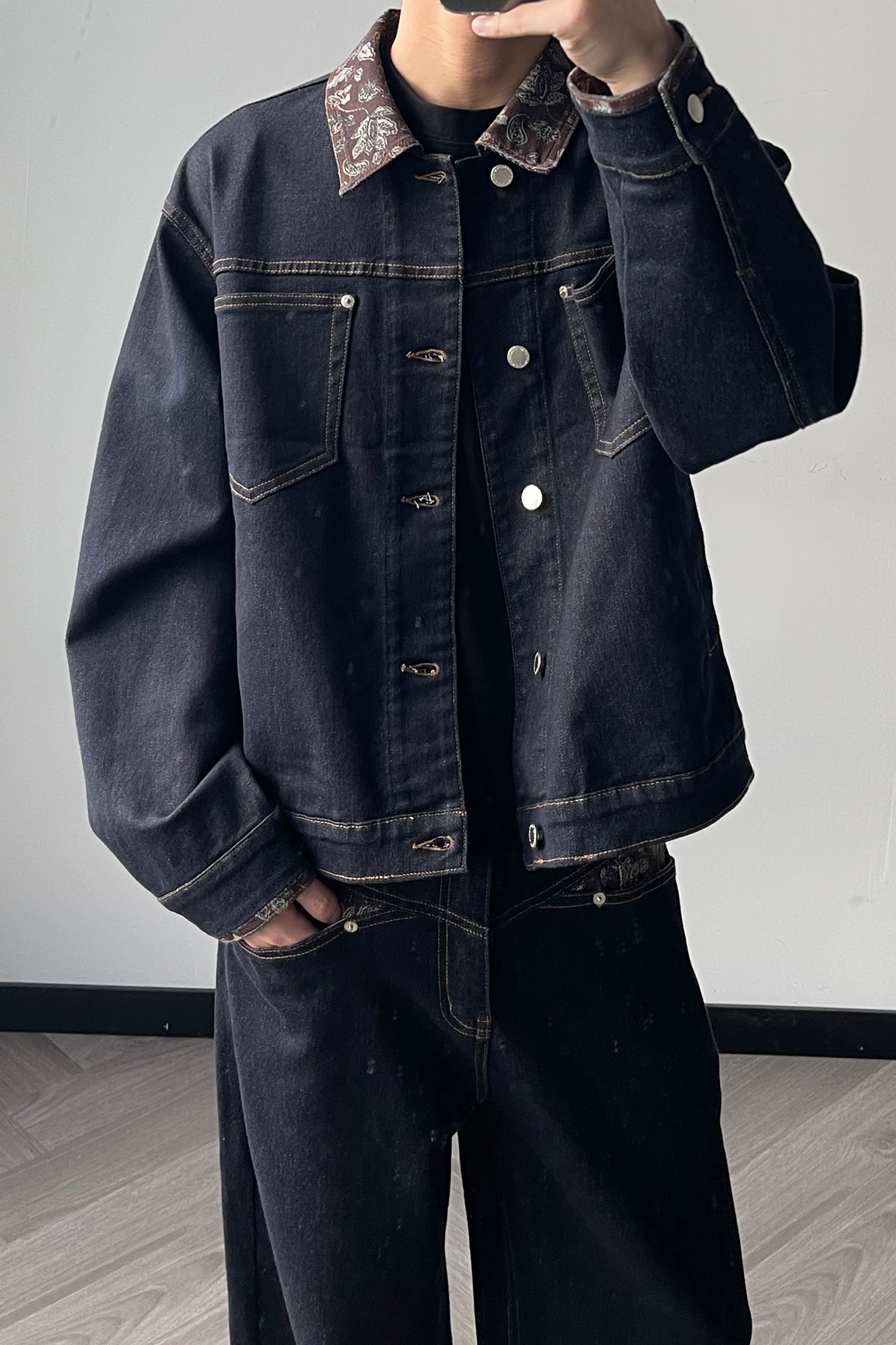 OKAYTHXBYE Floral-Lined Denim Jacket, premium urban and streetwear designers apparel on PROJECTISR.com, OKAYTHXBYE