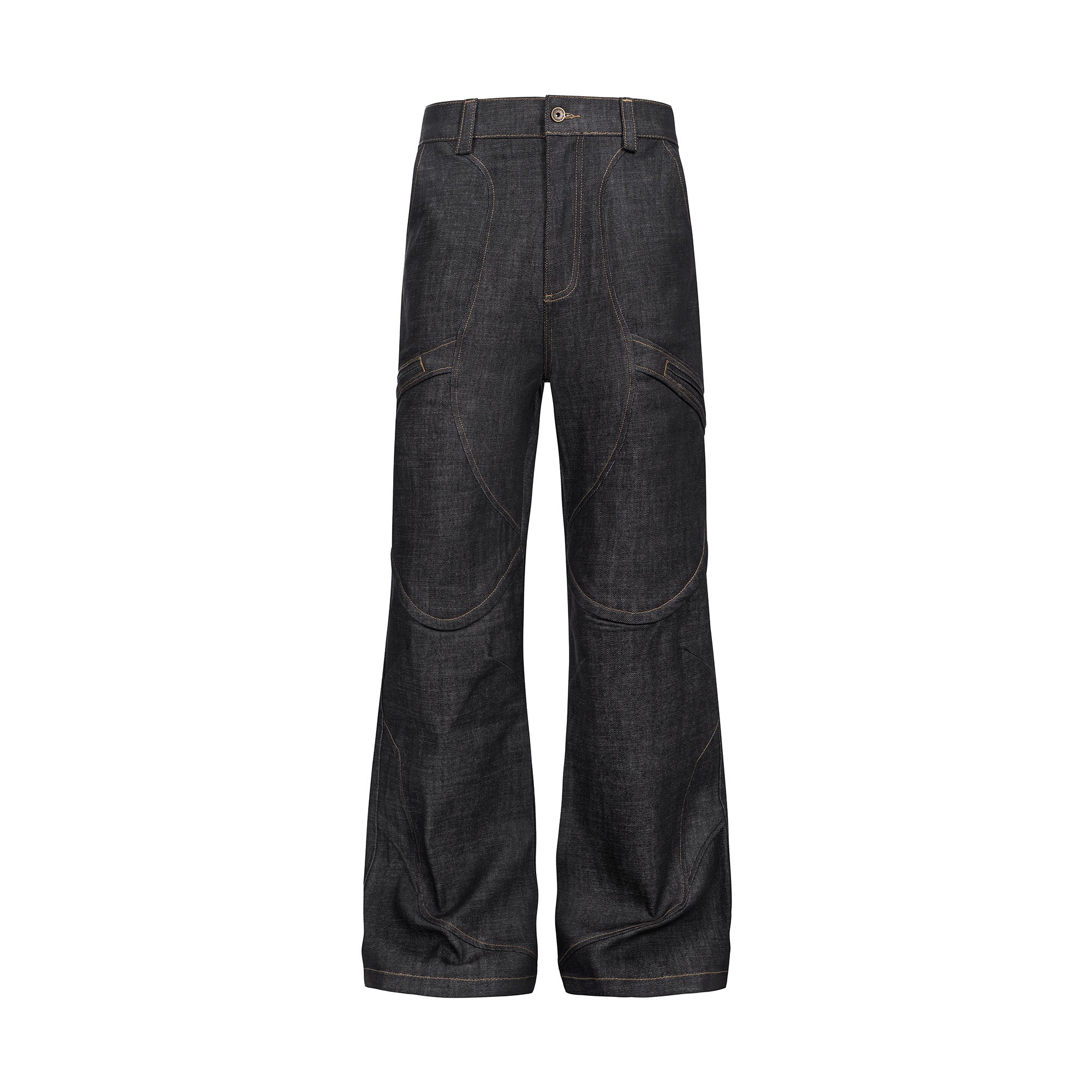 CATSSTAC Retro Curved Seam Panel Raw Jeans, premium urban and streetwear designers apparel on PROJECTISR.com, CATSSTAC