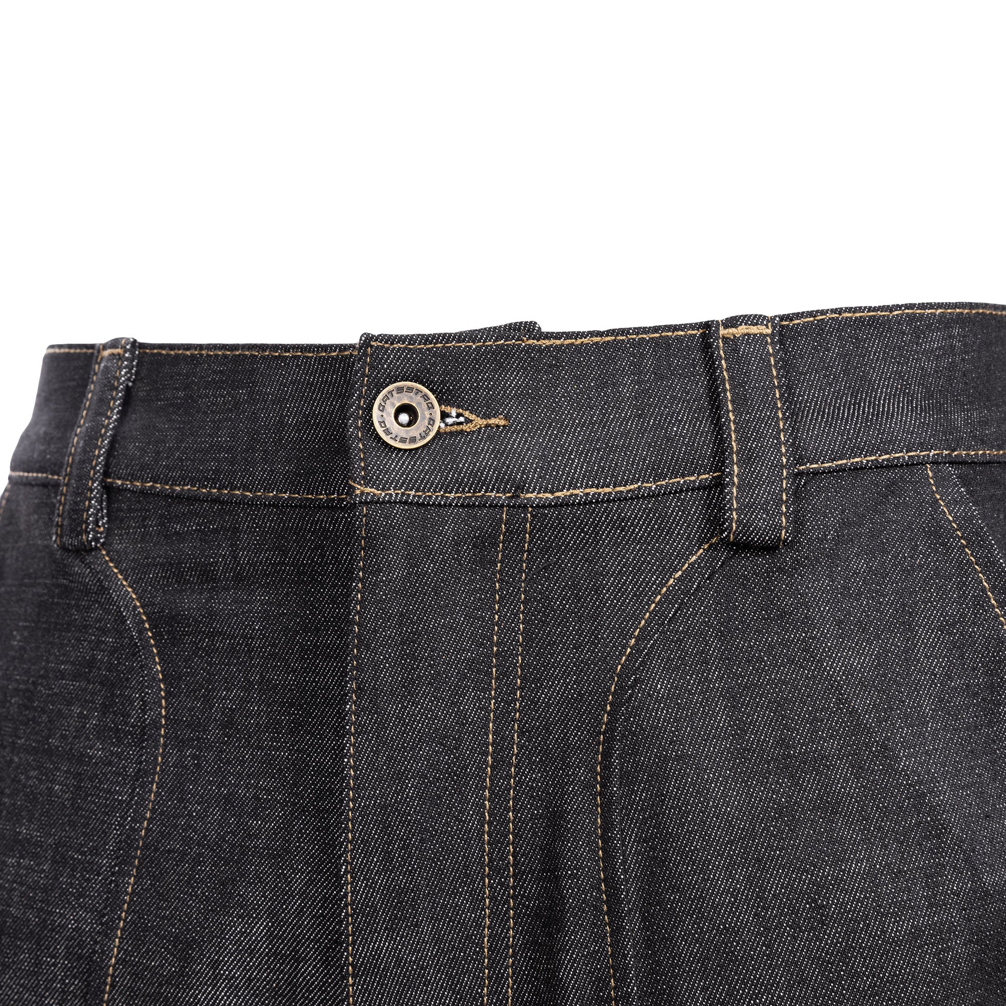 CATSSTAC Retro Curved Seam Panel Raw Jeans, premium urban and streetwear designers apparel on PROJECTISR.com, CATSSTAC