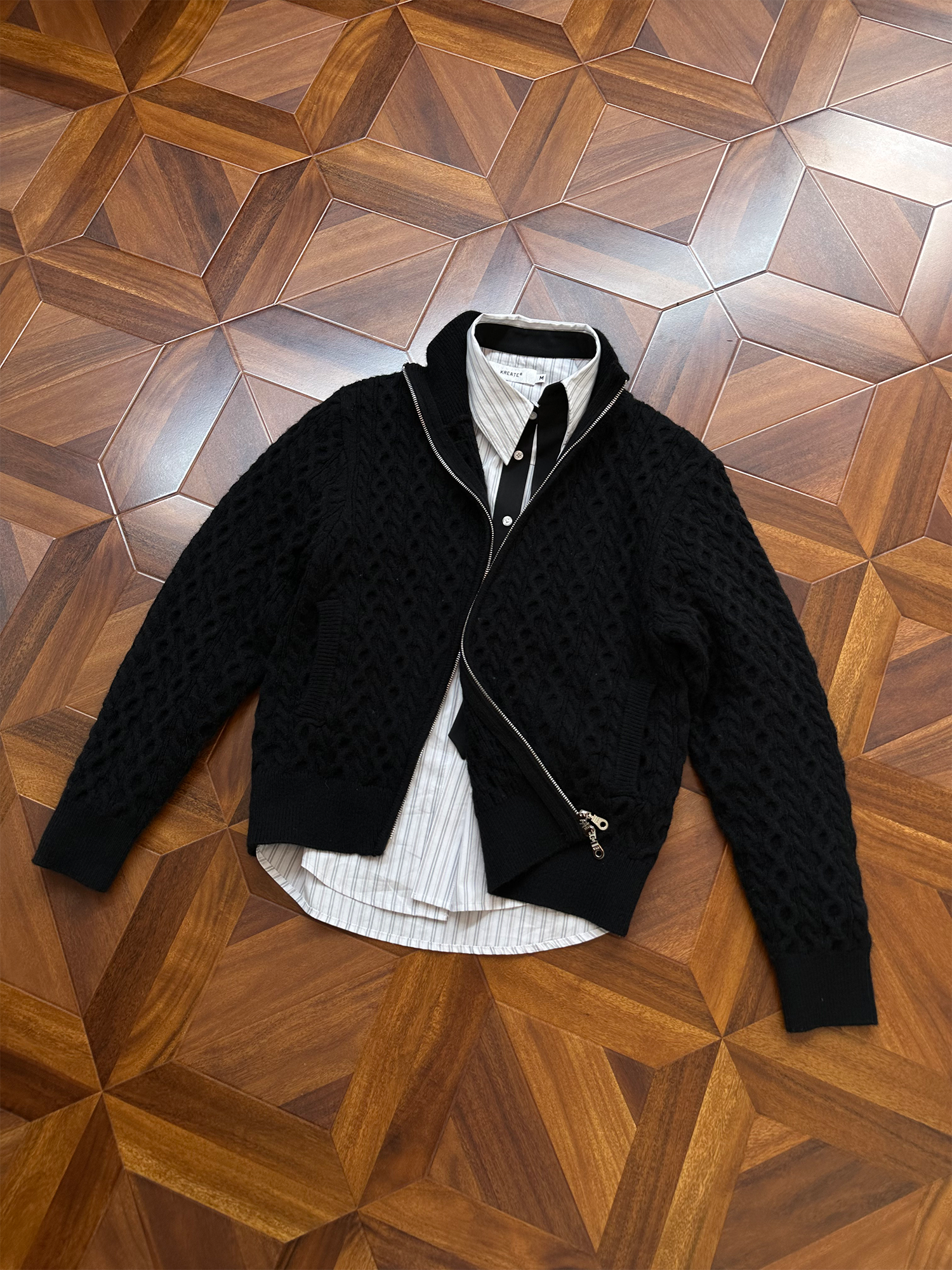 KREATE Asymmetrical Zip Cable-Knit Sweater, premium urban and streetwear designers apparel on PROJECTISR.com, KREATE