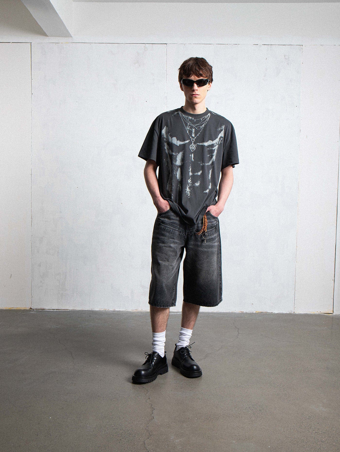 LEONSENSE Spliced Washed Oversized Jeans Shorts, premium urban and streetwear designers apparel on PROJECTISR.com, LEONSENSE