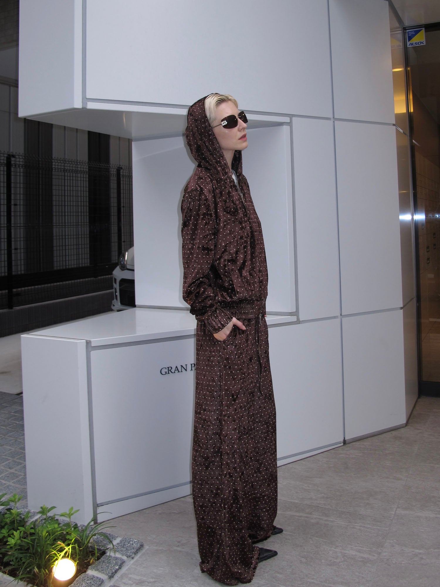 SOURPLUM Retro Polka-Dot Velvet Hooded Jacket