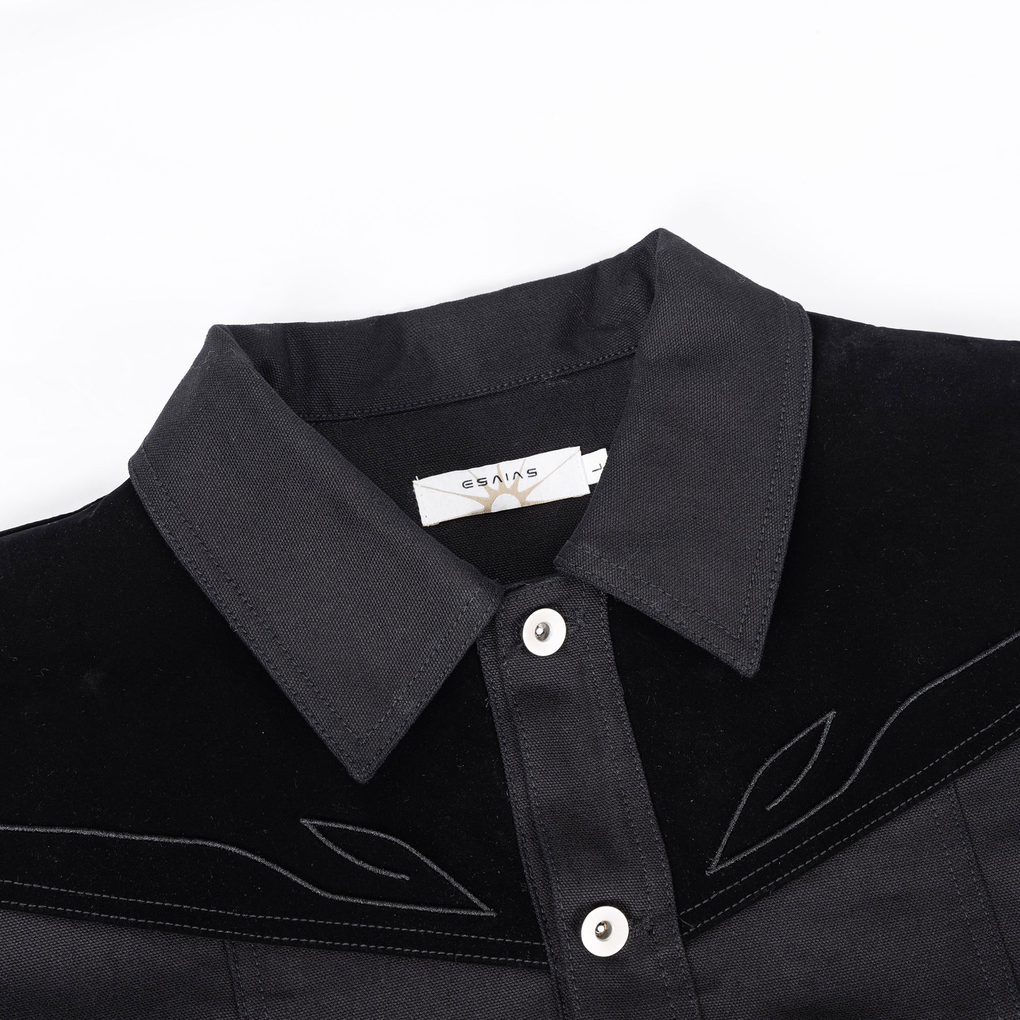 ESAIAS Totem Embroidered Velvet Panel Short Jacket, premium urban and streetwear designers apparel on PROJECTISR.com, ESAIAS