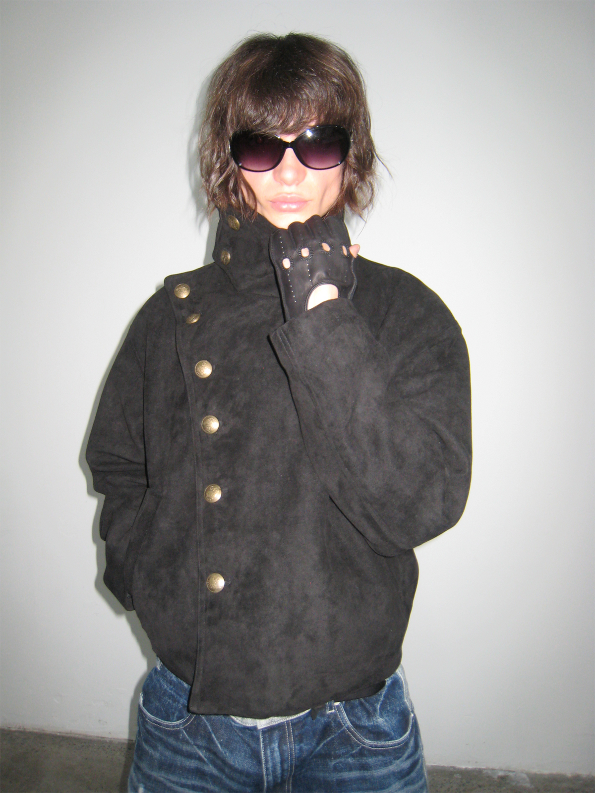 TRECLUB Collar Metal-Button Padded Suede Jacket, premium urban and streetwear designers apparel on PROJECTISR.com, TRECLUB