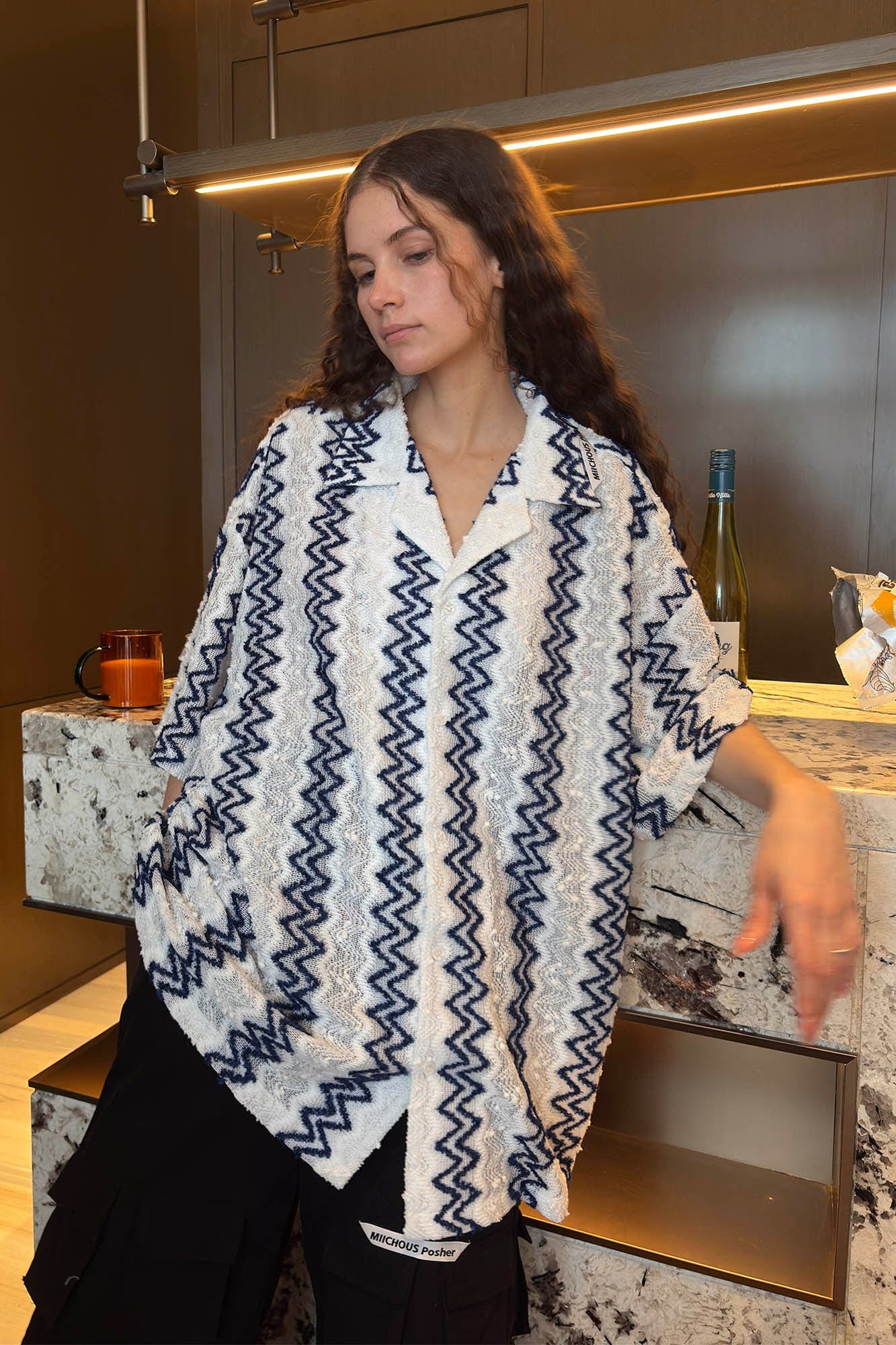 MIICHOUS Geometric Ripple Jacquard Oversized Half Shirt, premium urban and streetwear designers apparel on PROJECTISR.com, Miichous