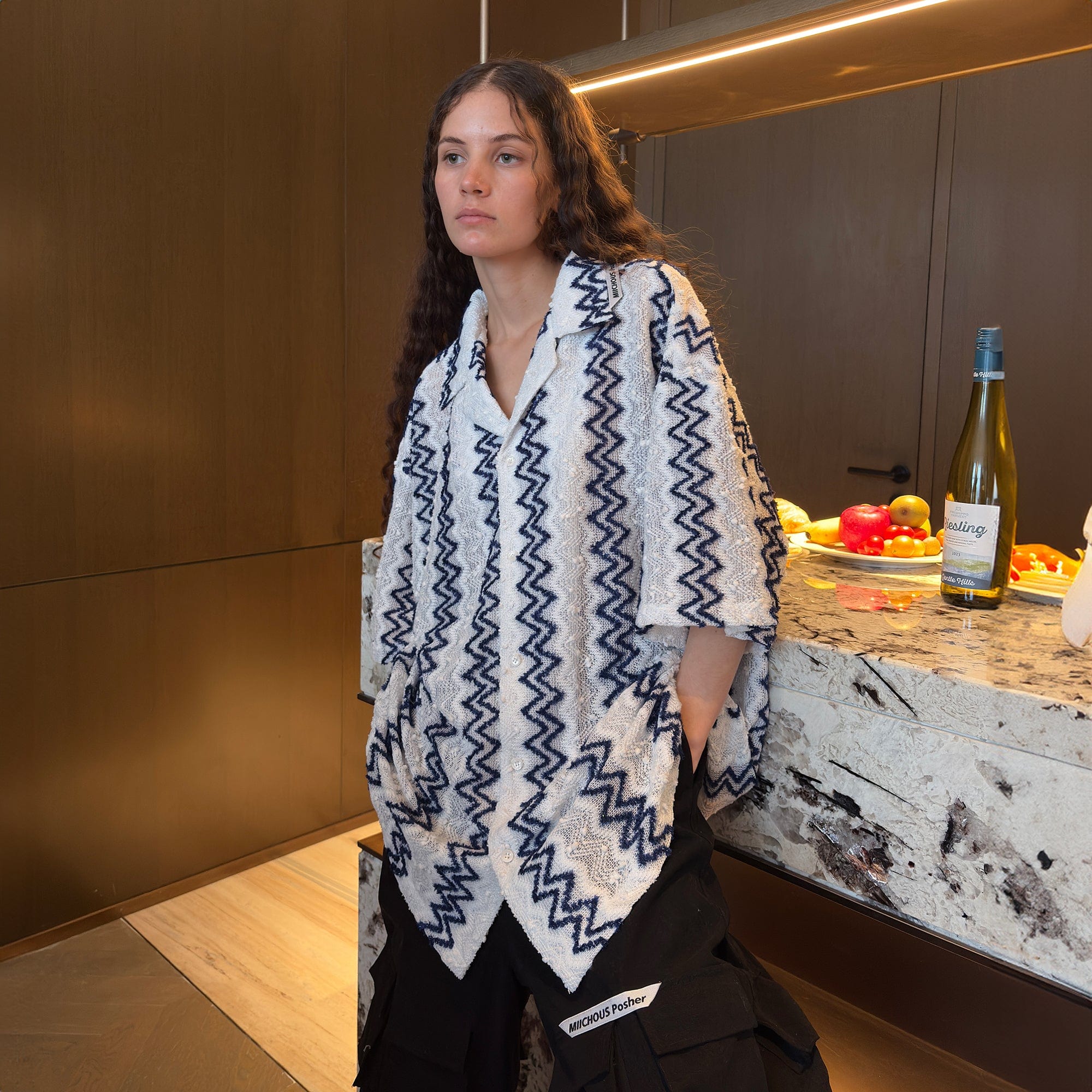 MIICHOUS Geometric Ripple Jacquard Oversized Half Shirt, premium urban and streetwear designers apparel on PROJECTISR.com, Miichous