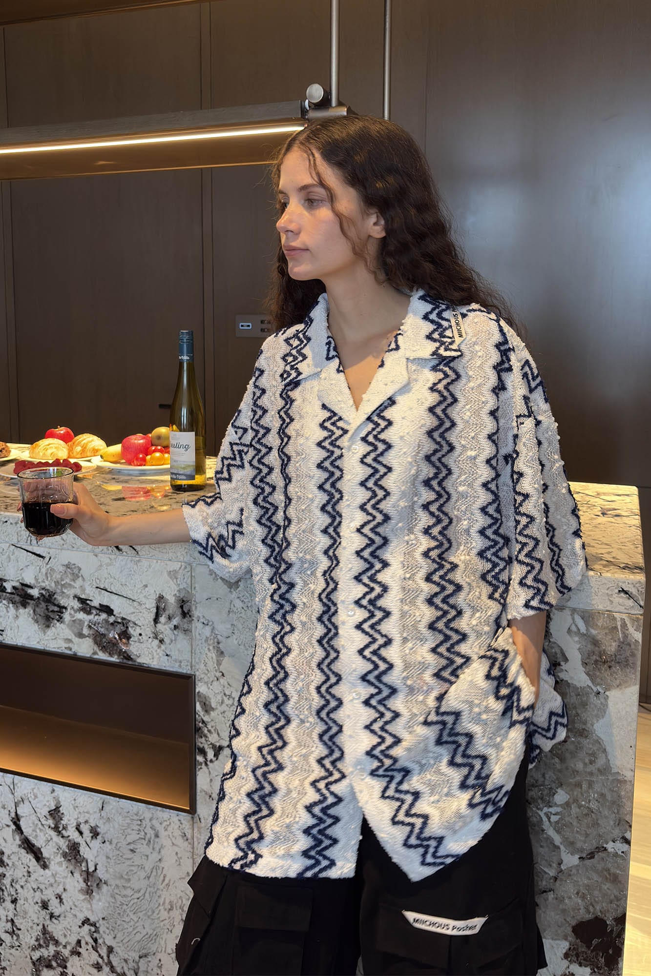 MIICHOUS Geometric Ripple Jacquard Oversized Half Shirt, premium urban and streetwear designers apparel on PROJECTISR.com, Miichous