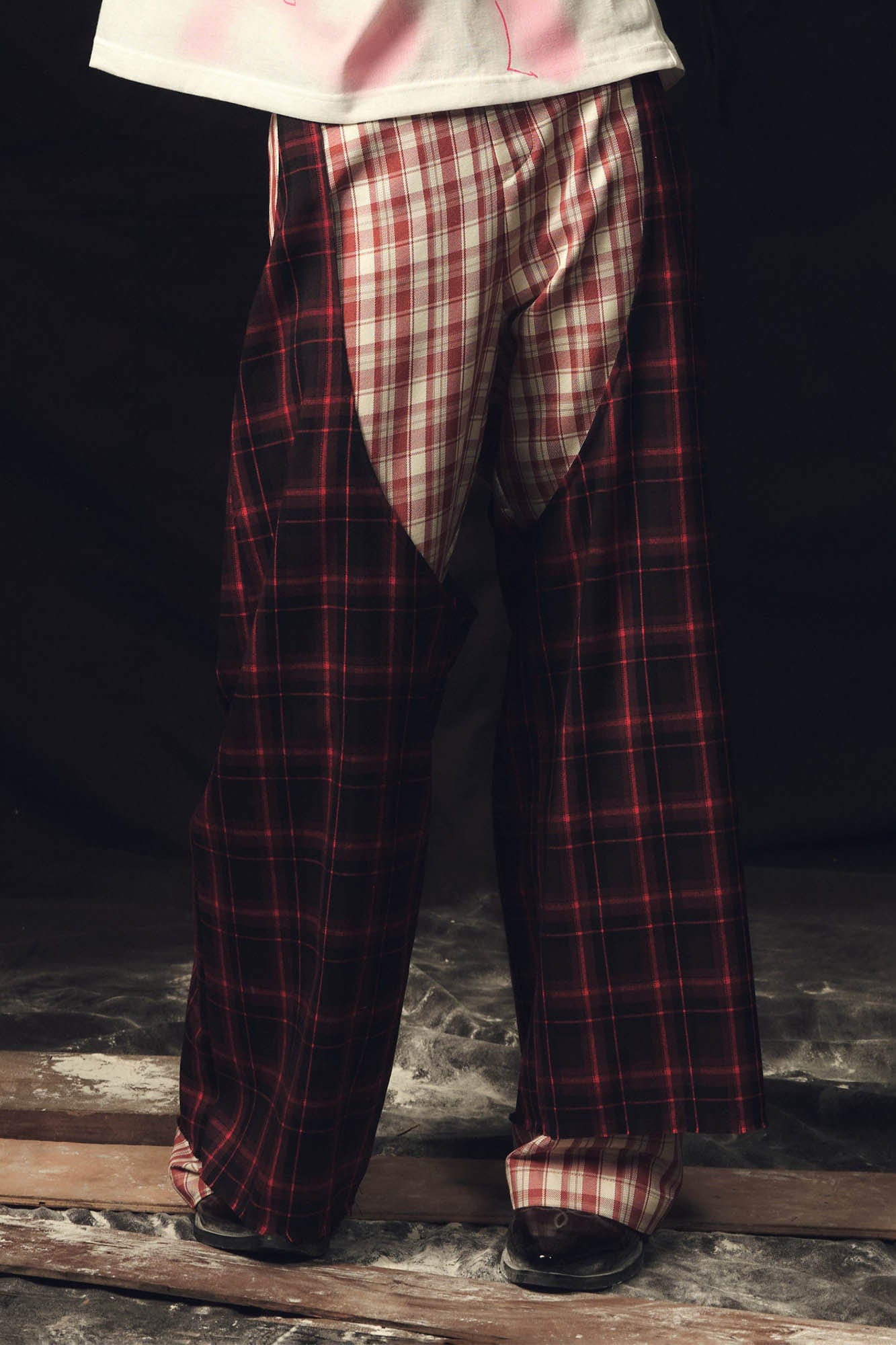 KADAKADA Double Layer Plaid Wide-Leg Pants, premium urban and streetwear designers apparel on PROJECTISR.com, KADAKADA