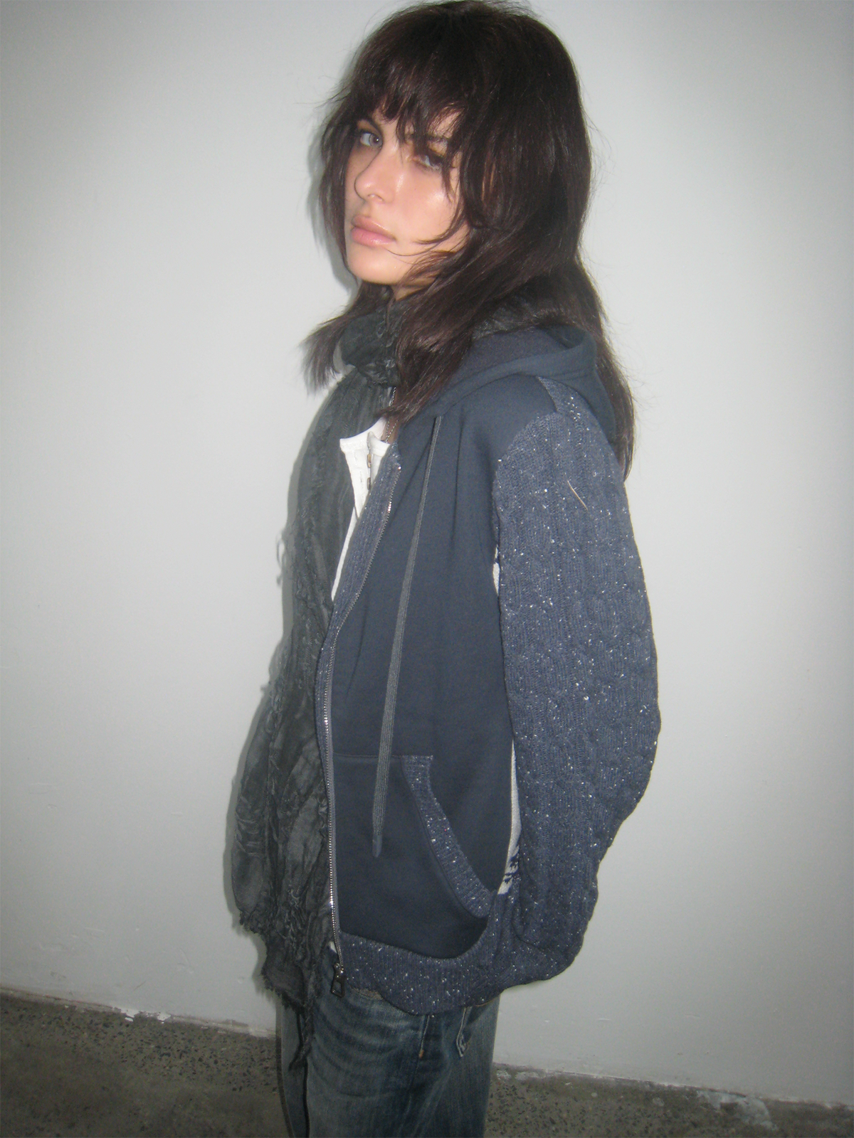 TRECLUB Skull Graphic Spliced Zip-Up Knit Hoodie