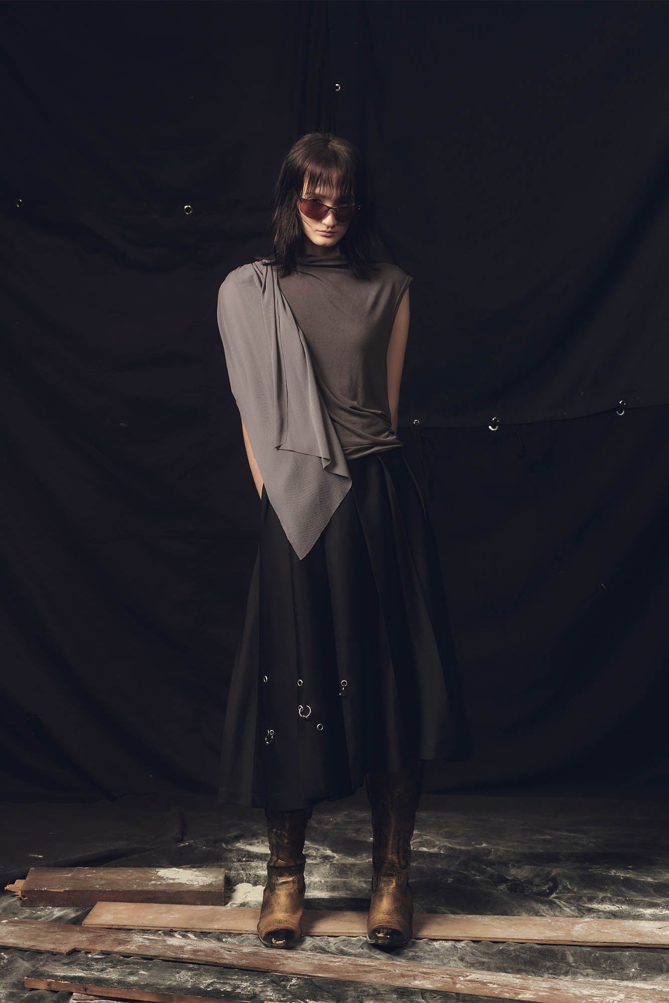 KADAKADA Draped Sheer High-Neck Tank Top, premium urban and streetwear designers apparel on PROJECTISR.com, KADAKADA
