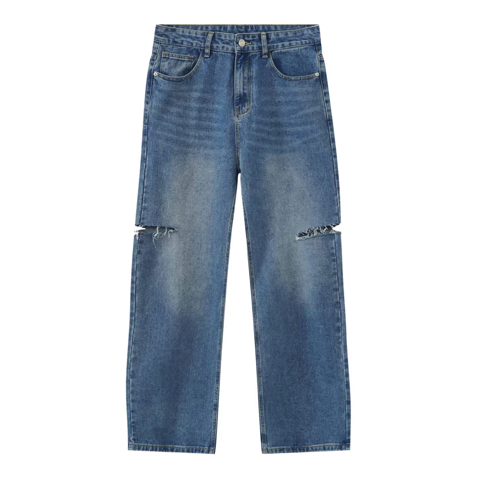 WIID Distressed Knee-Slit Straight-Leg Jeans, premium urban and streetwear designers apparel on PROJECTISR.com, WIID
