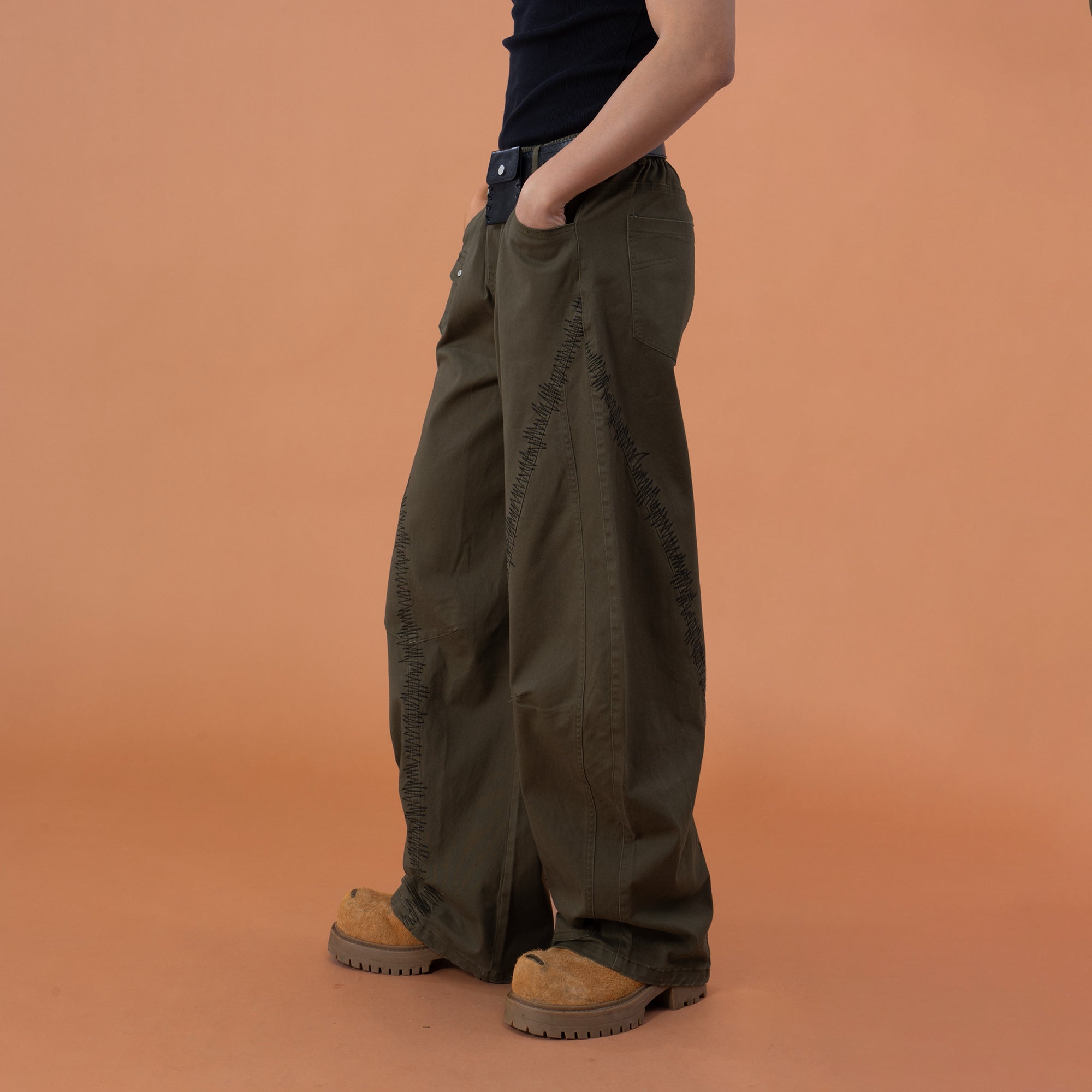 CLP Zigzag Contrast-Stitch Wide-Leg Pants