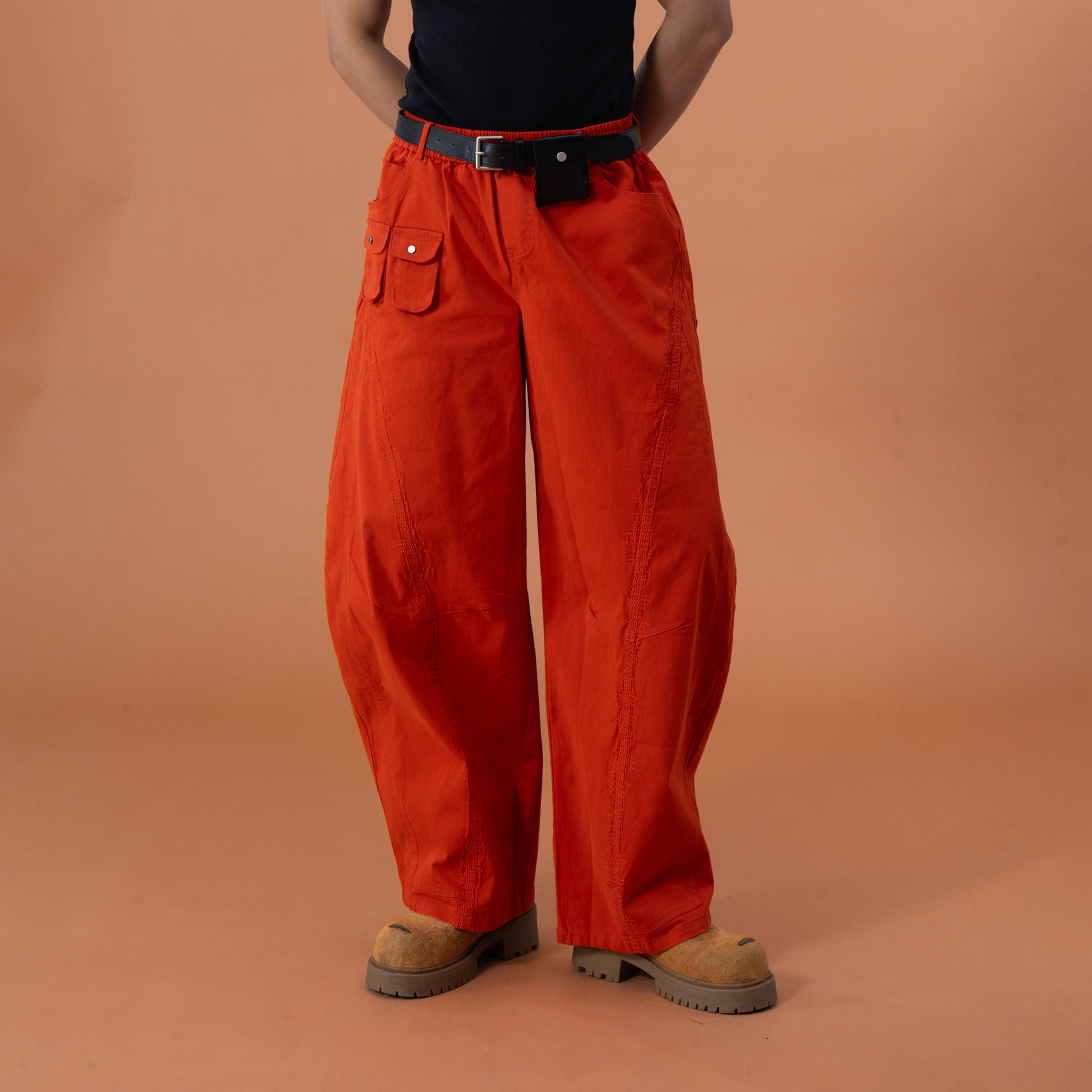 CLP Zigzag Contrast-Stitch Wide-Leg Pants