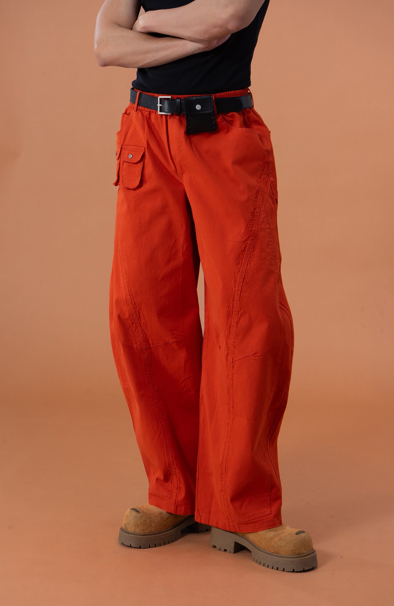 CLP Zigzag Contrast-Stitch Wide-Leg Pants