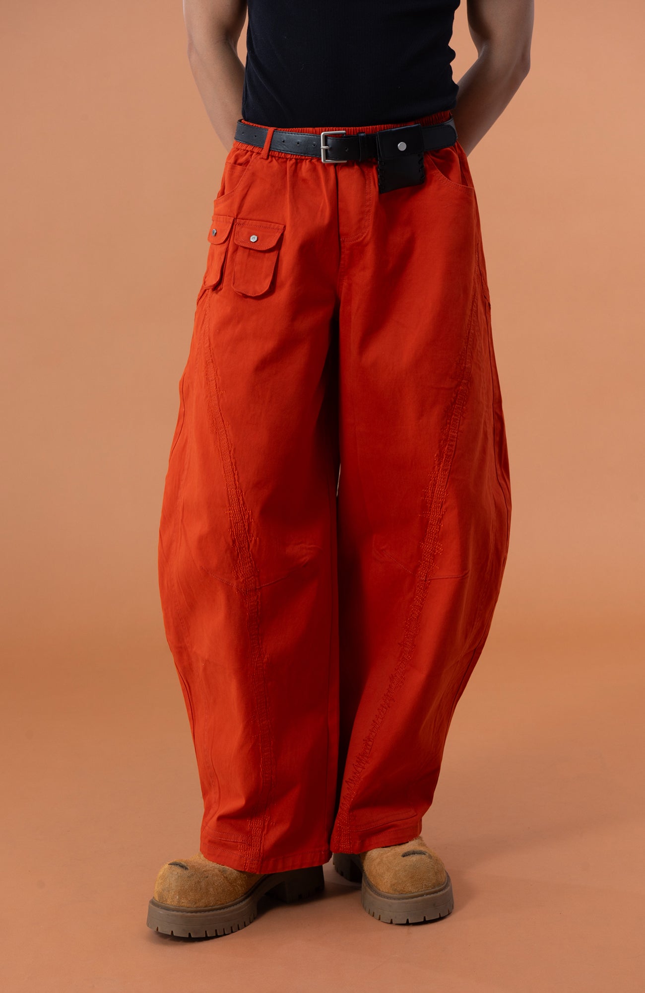 CLP Zigzag Contrast-Stitch Wide-Leg Pants