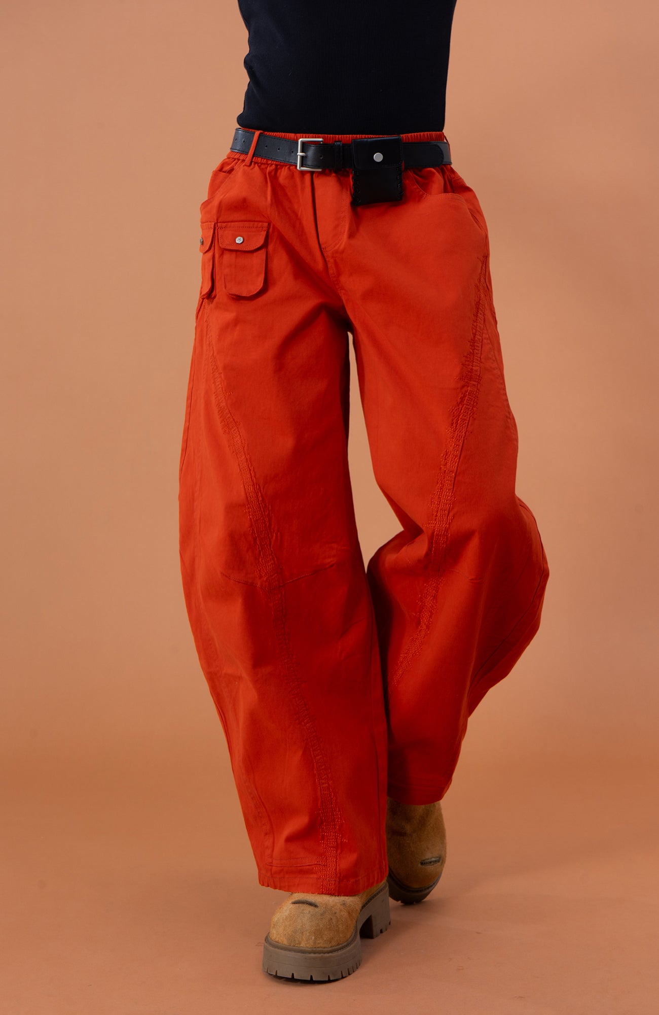 CLP Zigzag Contrast-Stitch Wide-Leg Pants