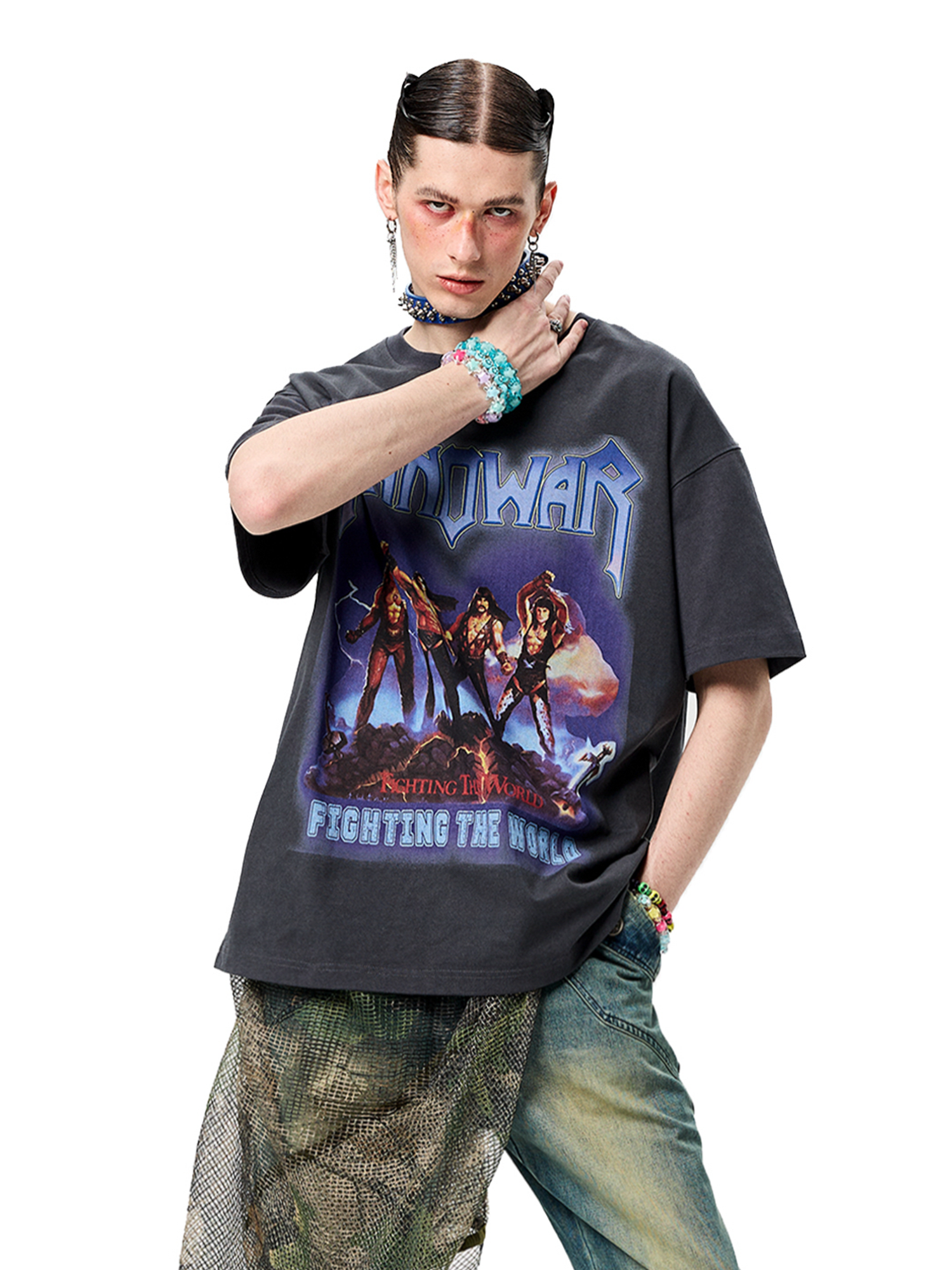 ERISSTOFF Washed Manowar Graphic Oversized T-Shirt