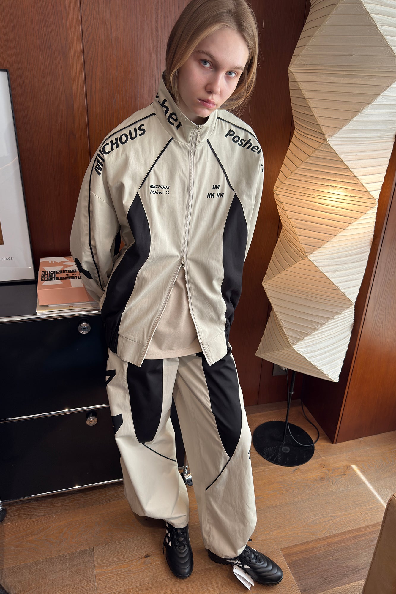 MIICHOUS Contrast Panel 3A Graphic Drawstring-Hem Track Pants