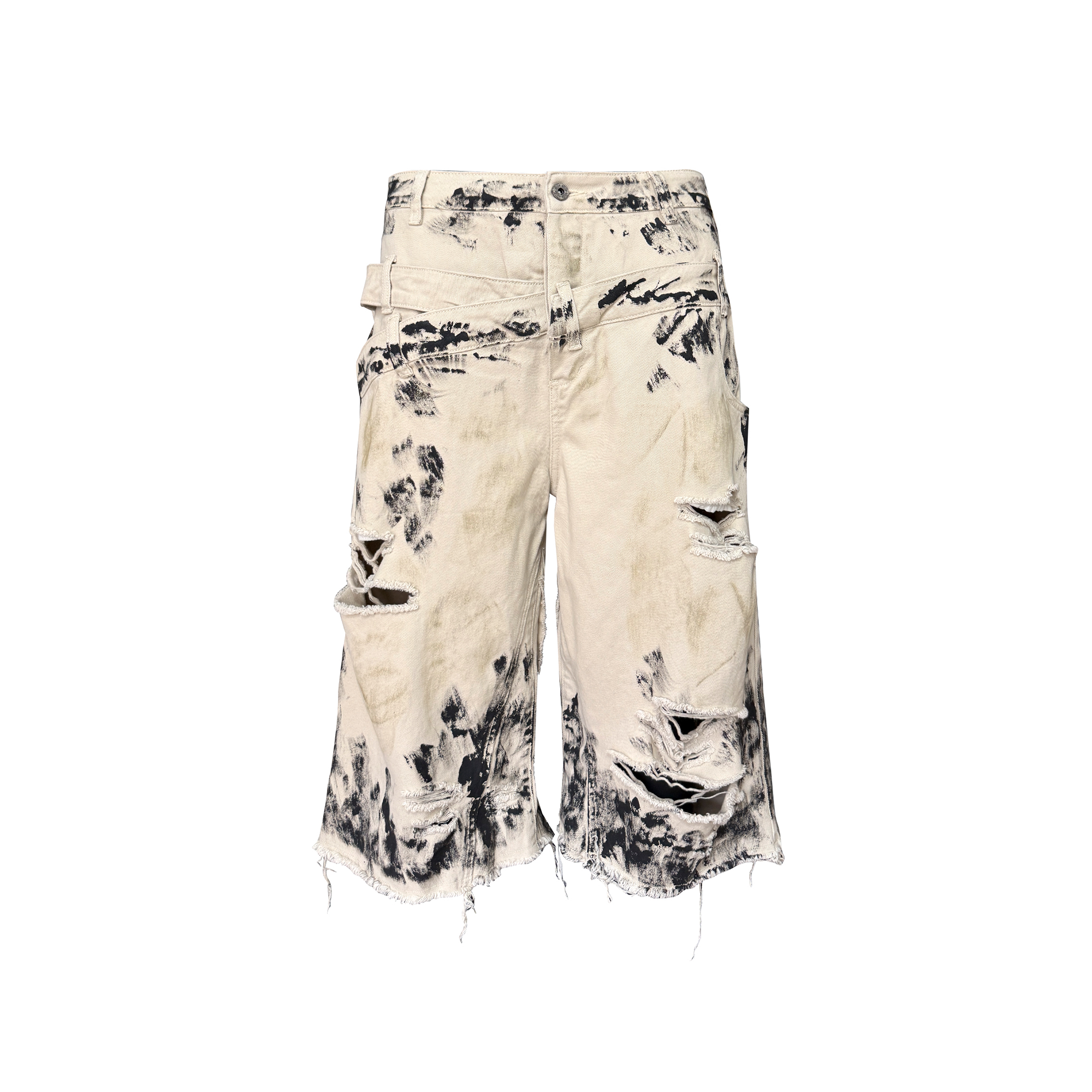 TH4SWE Painted Waxed Panel Raw-Edge Shorts
