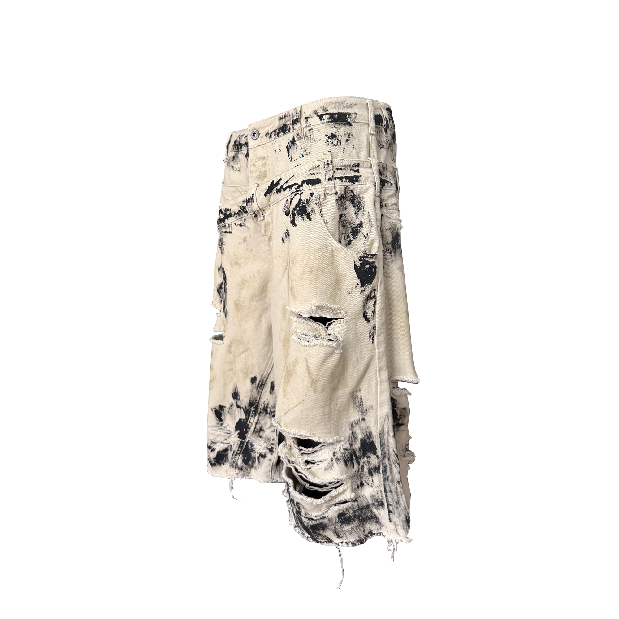 TH4SWE Painted Waxed Panel Raw-Edge Shorts