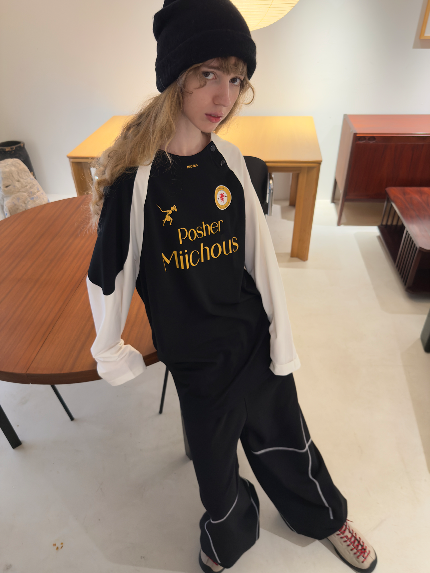 MIICHOUS Snap Contrast Quick-Dry Long-Sleeve Tee