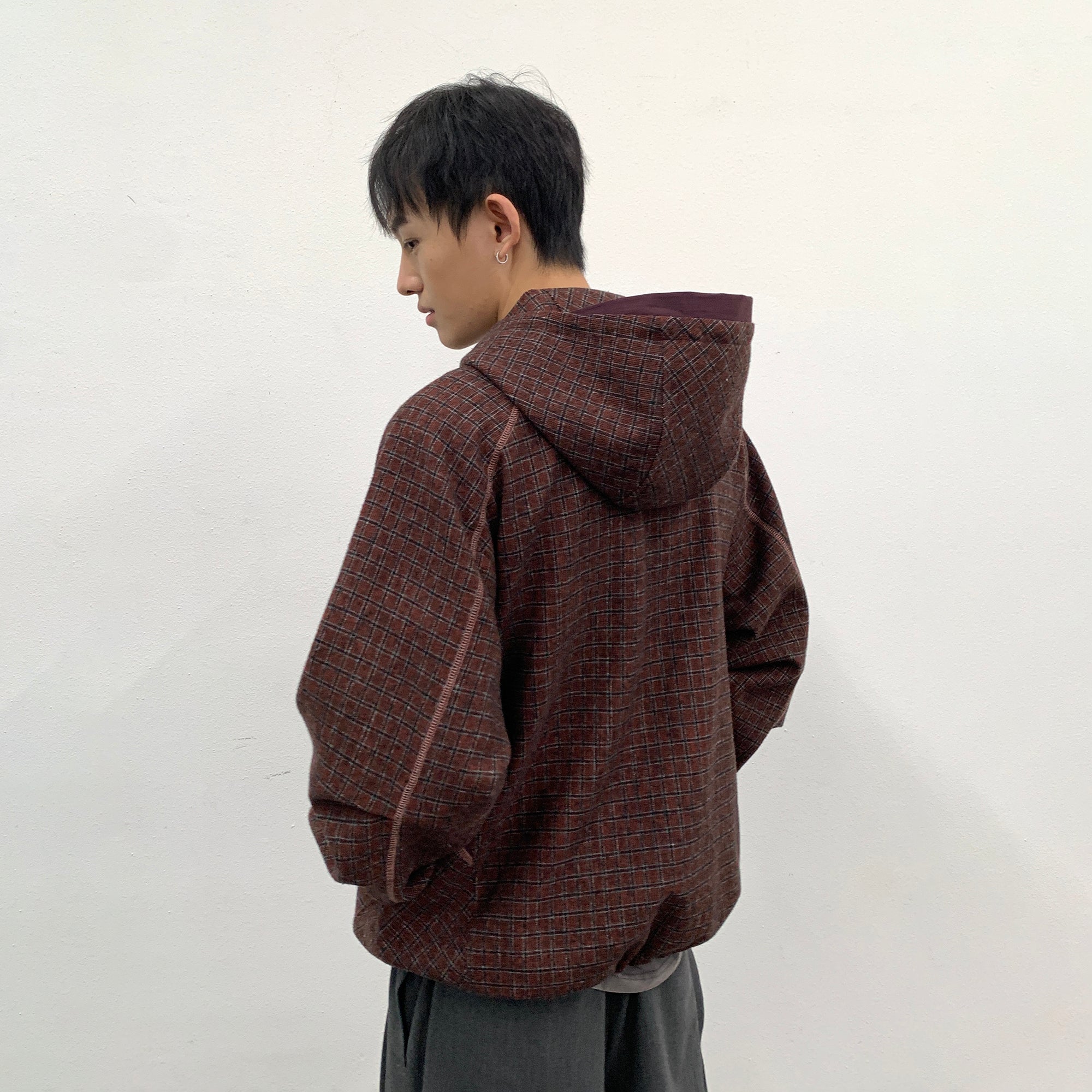 ROARINGWILD A ARCH Plaid Paneled Half-Zip Hooded Jacket