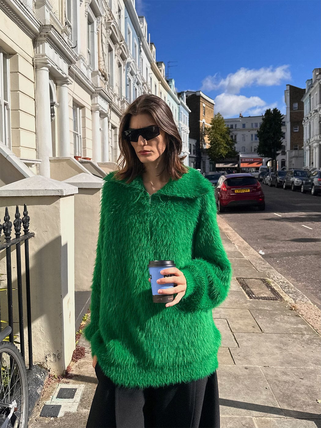 SOURPLUM Faux Fur Half Zip Sweater Avocado, premium urban and streetwear designers apparel on PROJECTISR.com, SOURPLUM