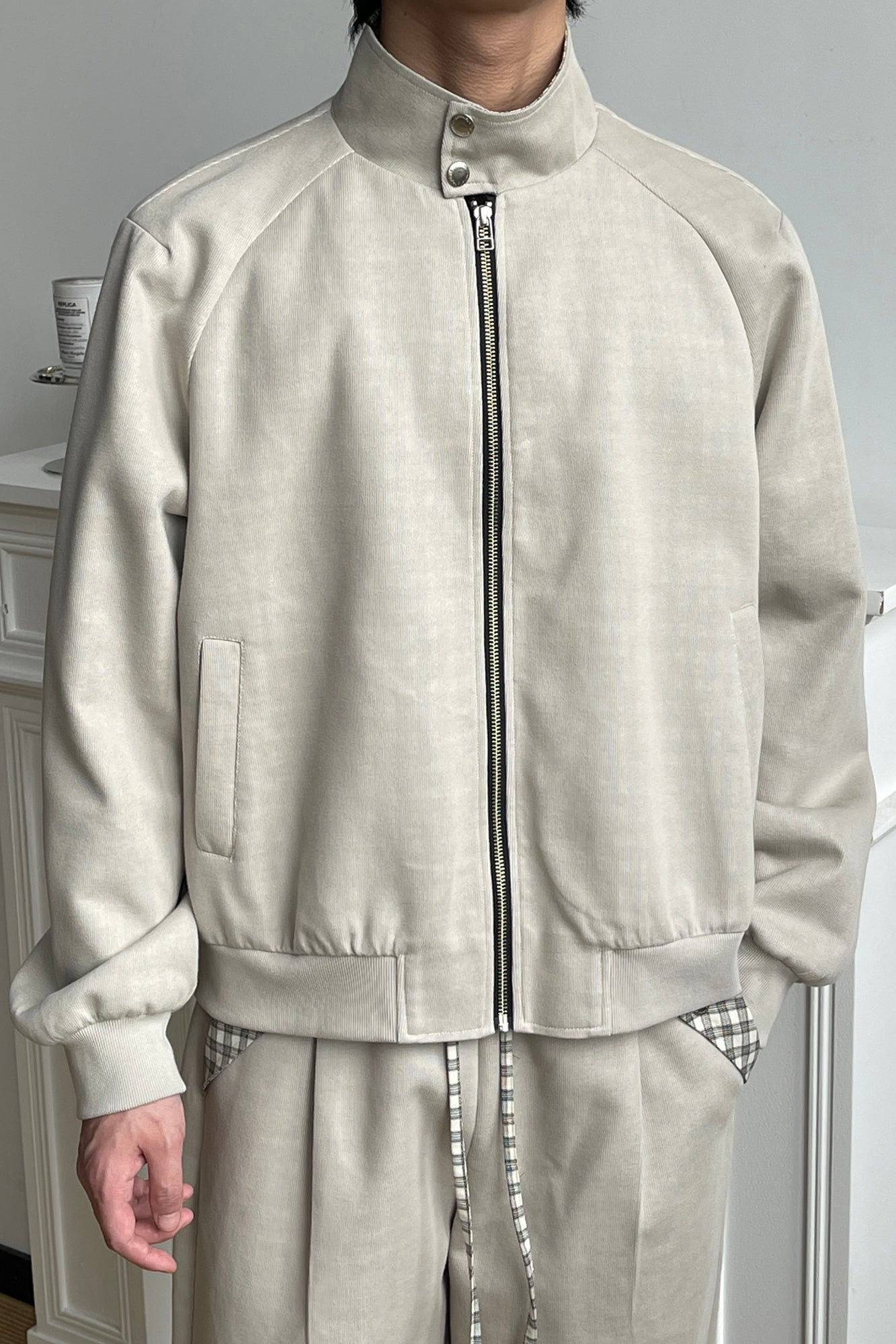OKAYTHXBYE Checker-Lined Harrington Jacket, premium urban and streetwear designers apparel on PROJECTISR.com, OKAYTHXBYE