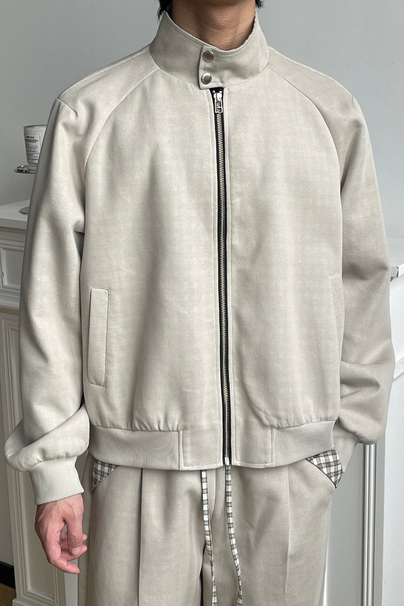 OKAYTHXBYE Checker-Lined Harrington Jacket, premium urban and streetwear designers apparel on PROJECTISR.com, OKAYTHXBYE