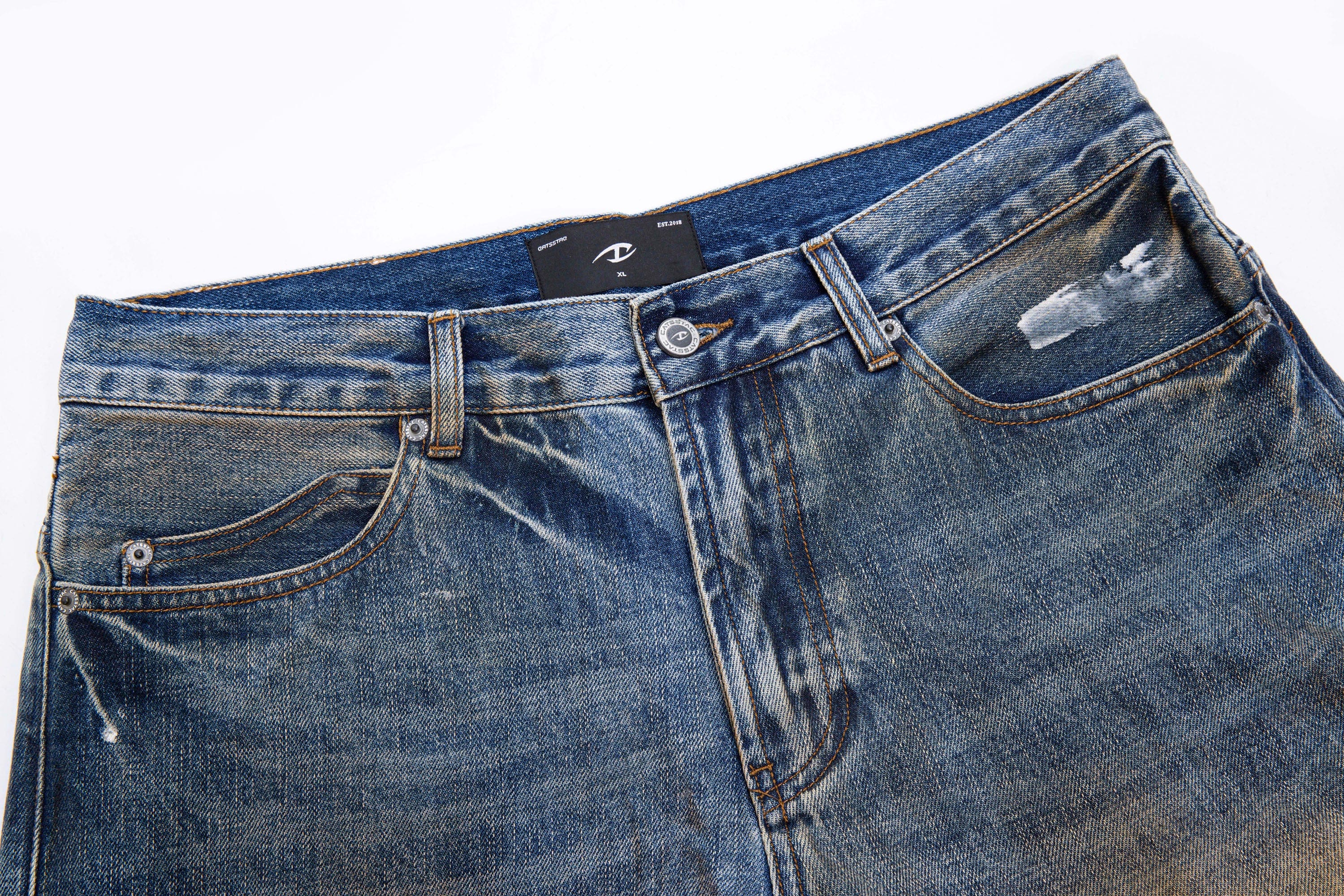 CATSSTAC Dirty Fit Distressed Curved Spliced Jeans, premium urban and streetwear designers apparel on PROJECTISR.com, CATSSTAC