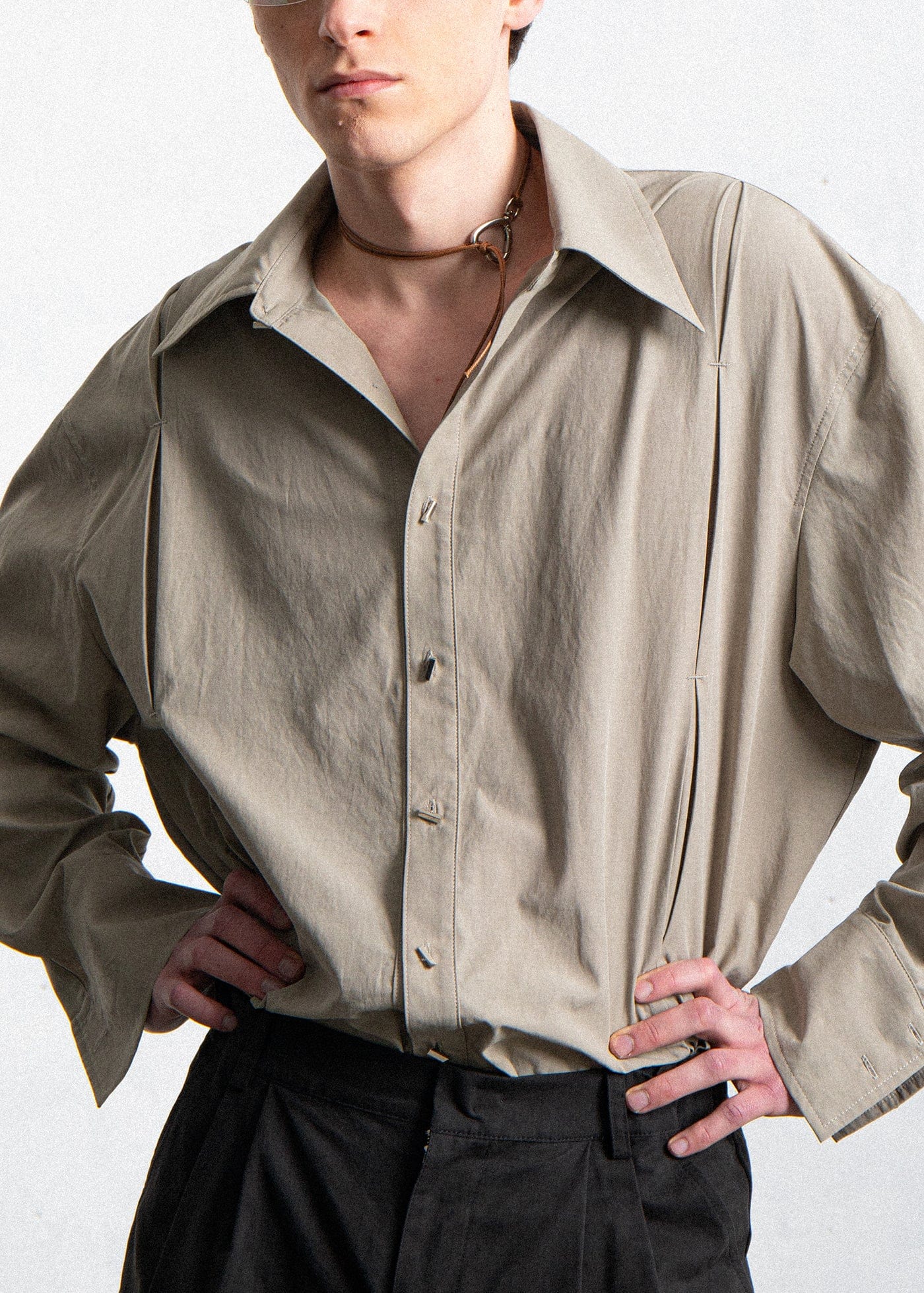 LEONSENSE Modern Pleated Shirt, premium urban and streetwear designers apparel on PROJECTISR.com, LEONSENSE