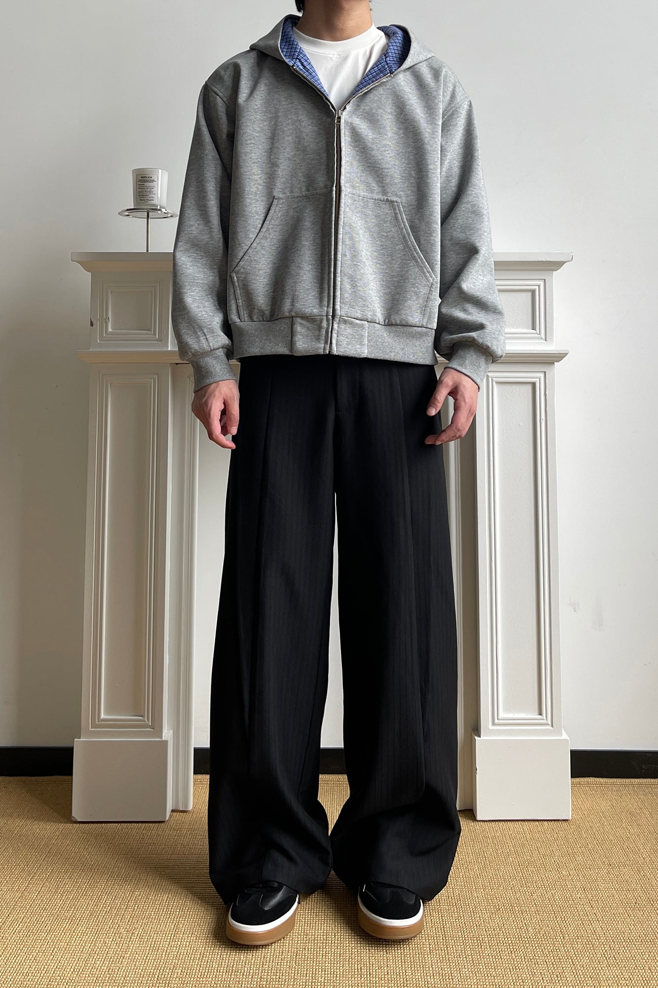 OKAYTHXBYE Houndstooth-Lined Zip-Up Hooded Jacket, premium urban and streetwear designers apparel on PROJECTISR.com, OKAYTHXBYE