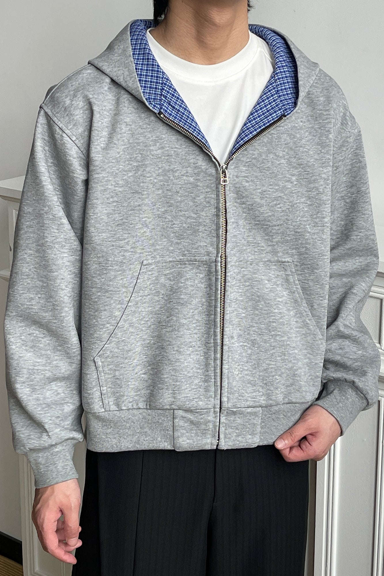 OKAYTHXBYE Houndstooth-Lined Zip-Up Hooded Jacket, premium urban and streetwear designers apparel on PROJECTISR.com, OKAYTHXBYE