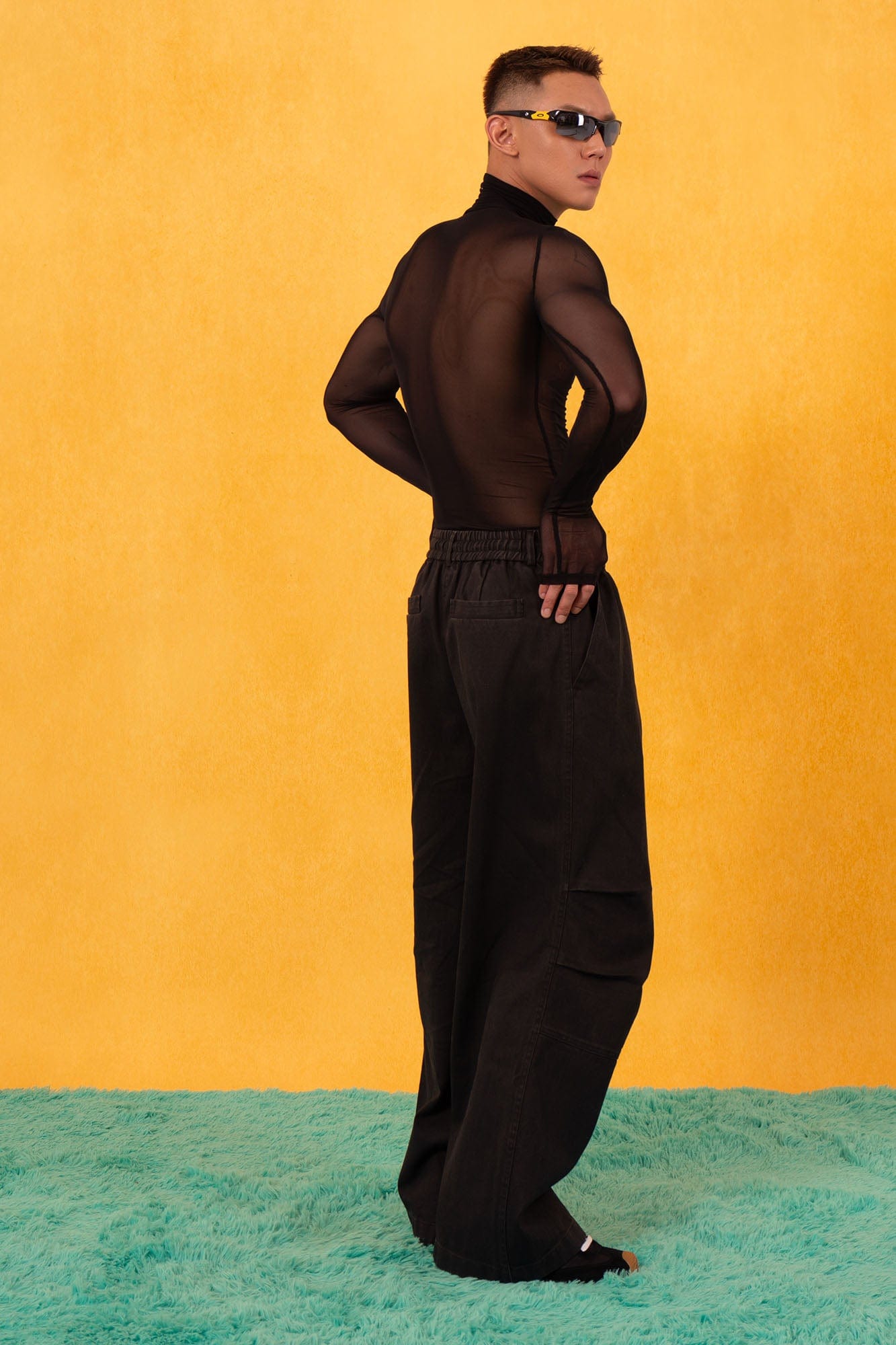 CLP Abstract Graphic Mesh Sheer Slim Turtleneck