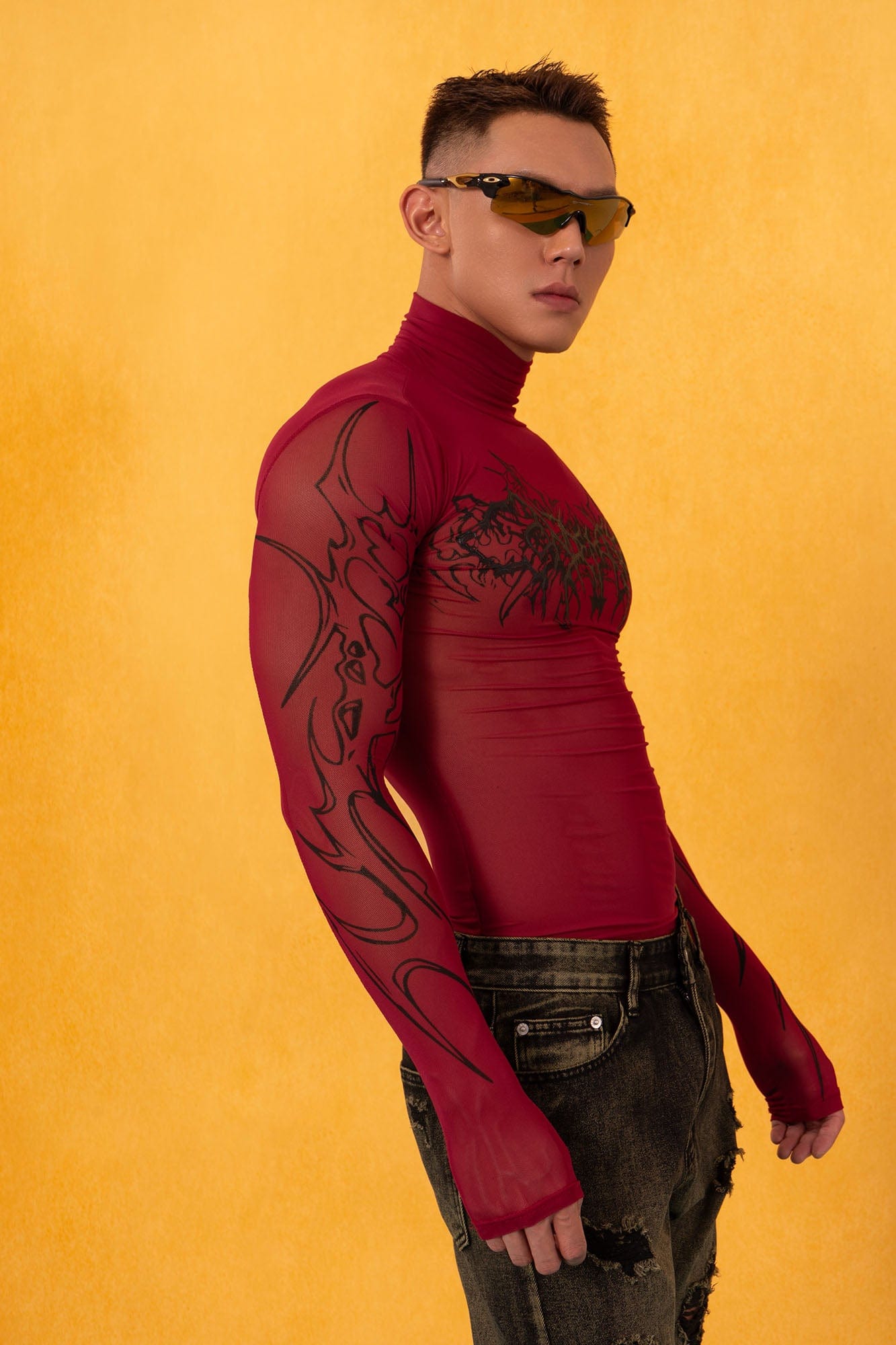 CLP Abstract Graphic Mesh Sheer Slim Turtleneck, premium urban and streetwear designers apparel on PROJECTISR.com, CLP
