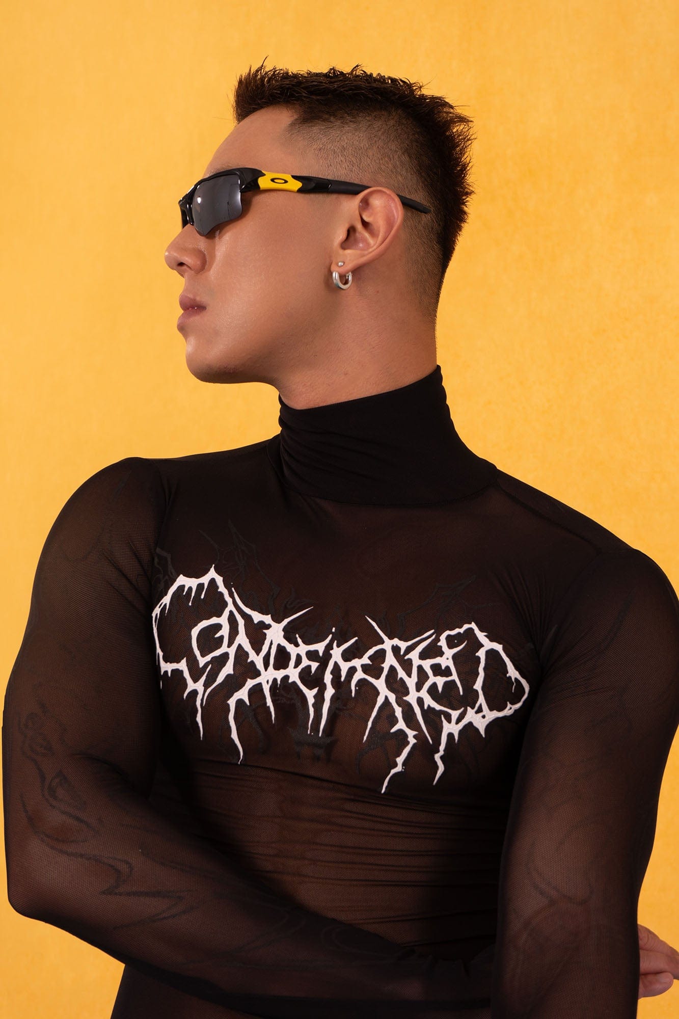 CLP Abstract Graphic Mesh Sheer Slim Turtleneck