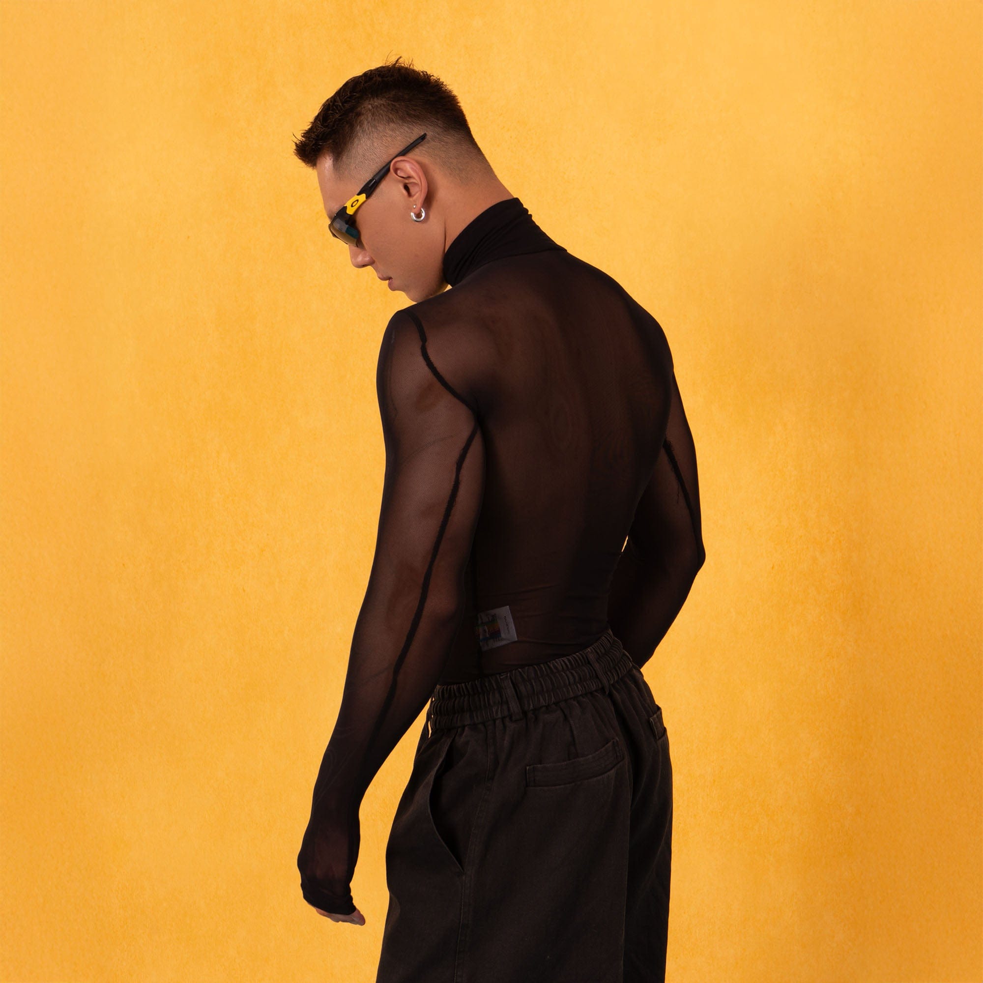 CLP Abstract Graphic Mesh Sheer Slim Turtleneck